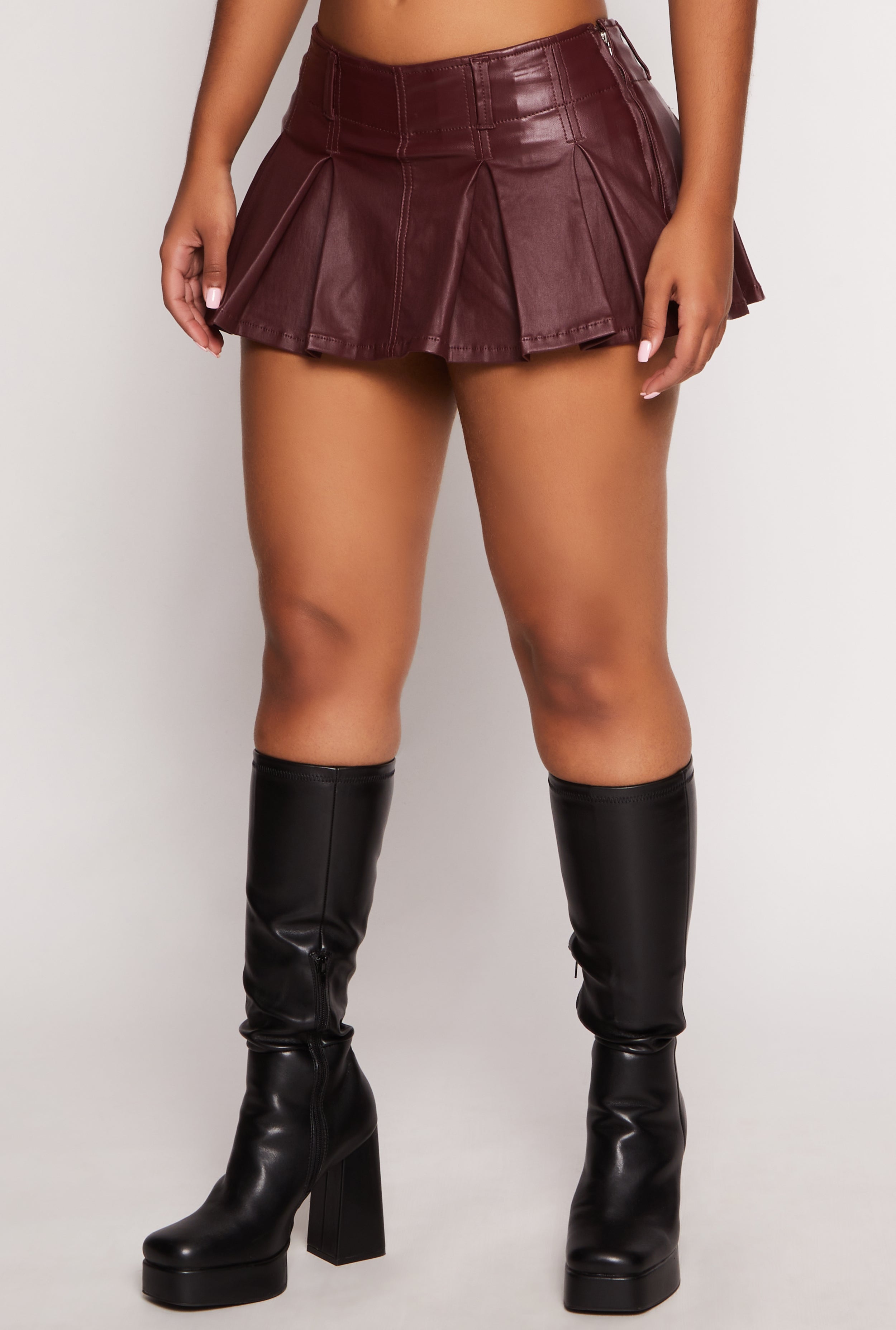 Almost Famous Leather Look Pleated Mini Skort