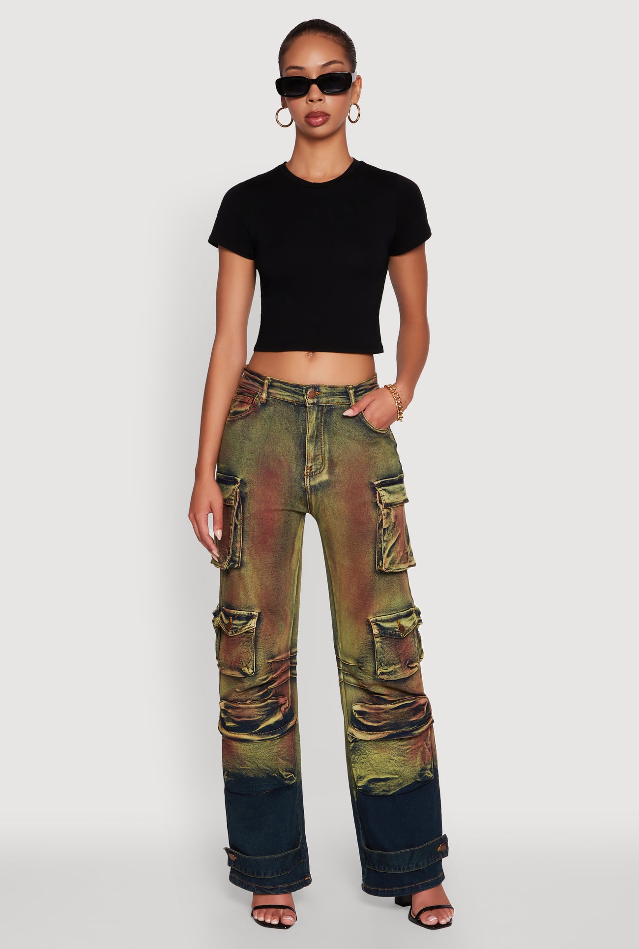 Stylish Daisy Ombre Detail Wide Leg Jeans