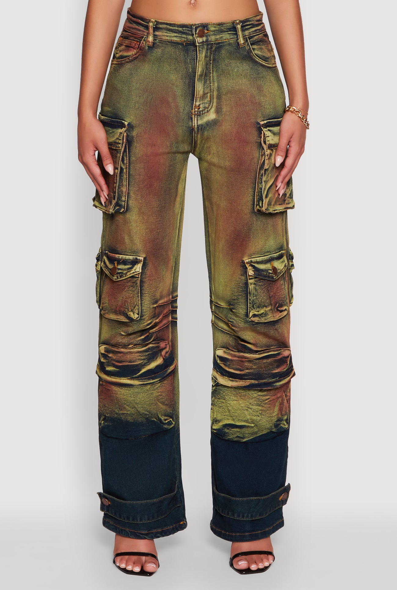 Stylish Daisy Ombre Detail Wide Leg Jeans