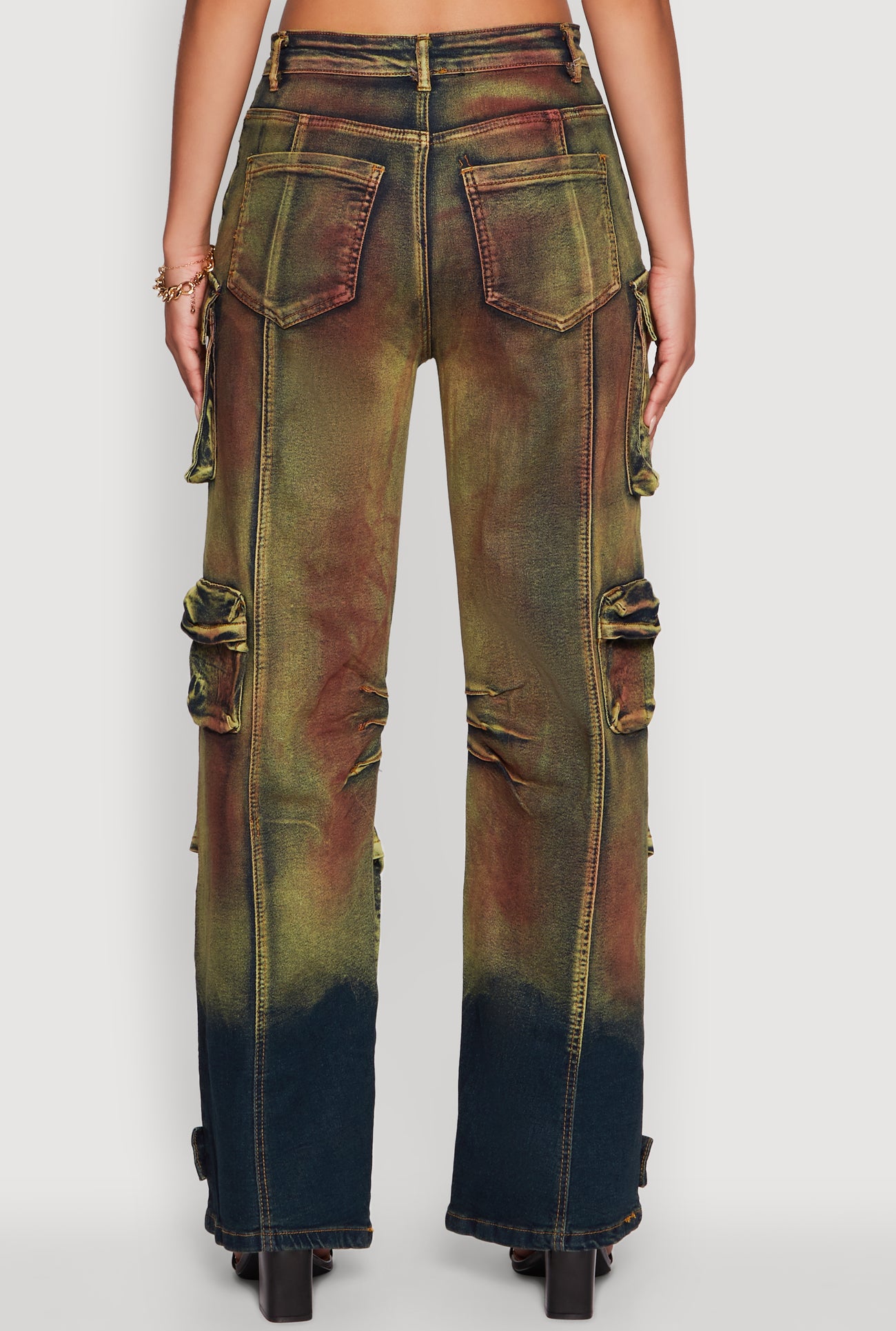 Stylish Daisy Ombre Detail Wide Leg Jeans