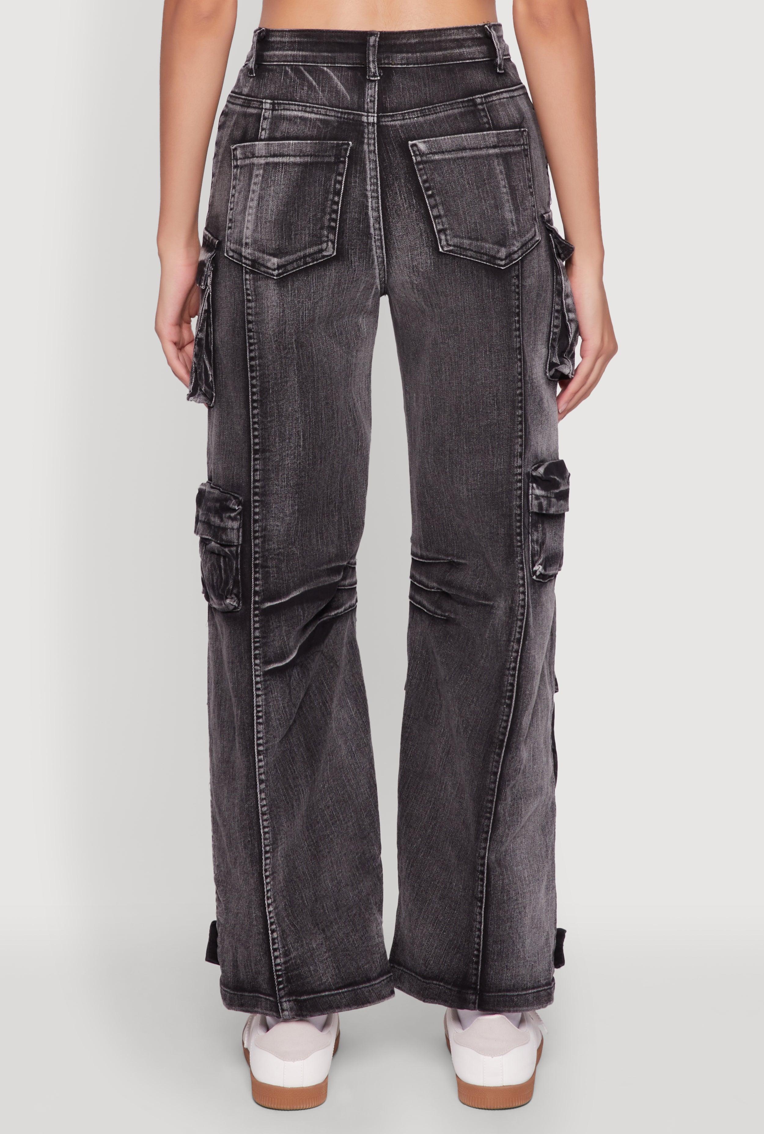 Daisy Acid Wash High Waisted Wide Leg Cargo Pants