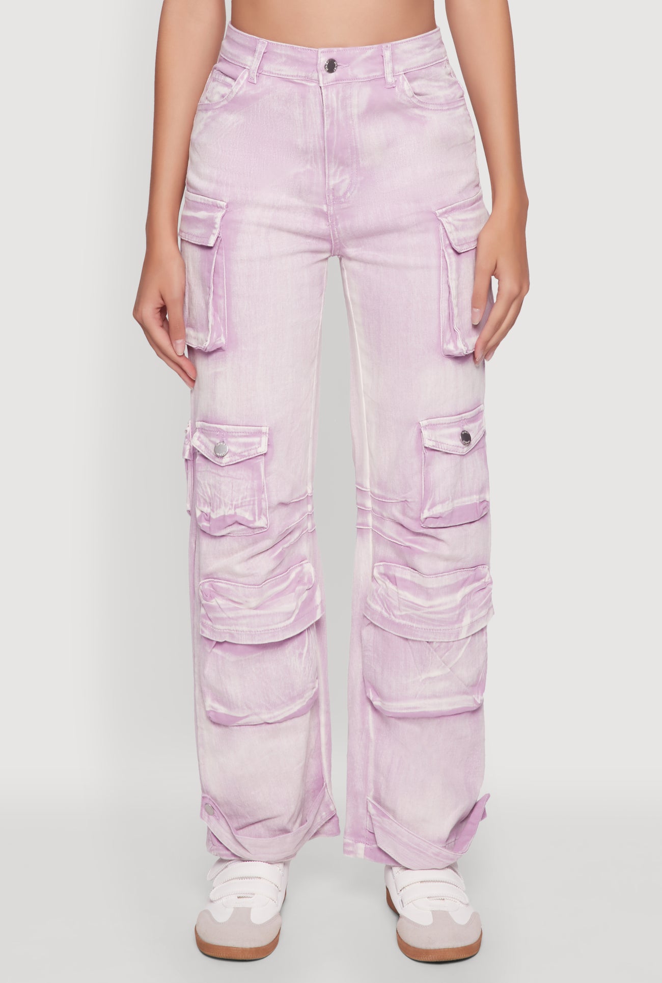 Daisy Acid Wash High Waisted Wide Leg Cargo Pants