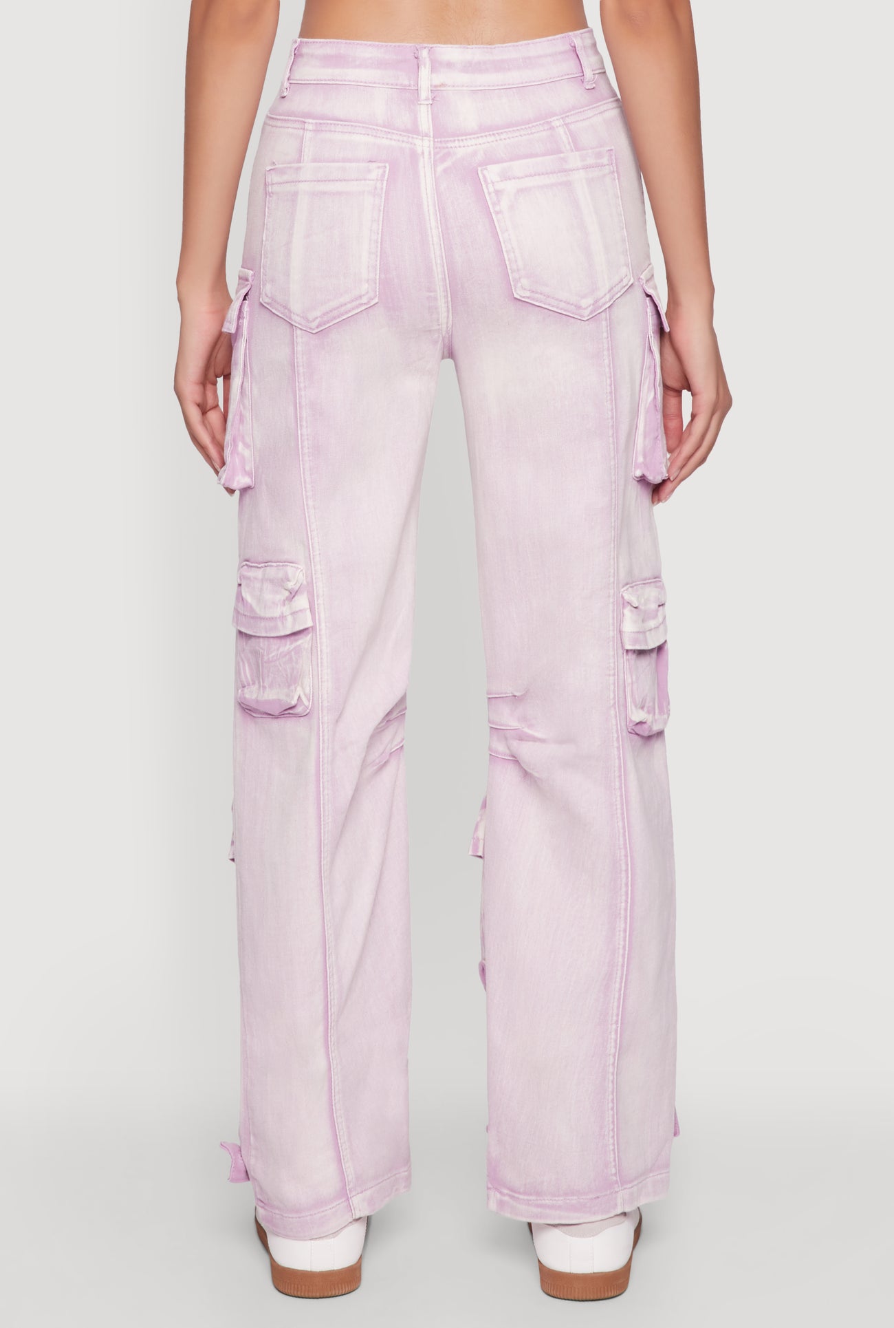 Daisy Acid Wash High Waisted Wide Leg Cargo Pants