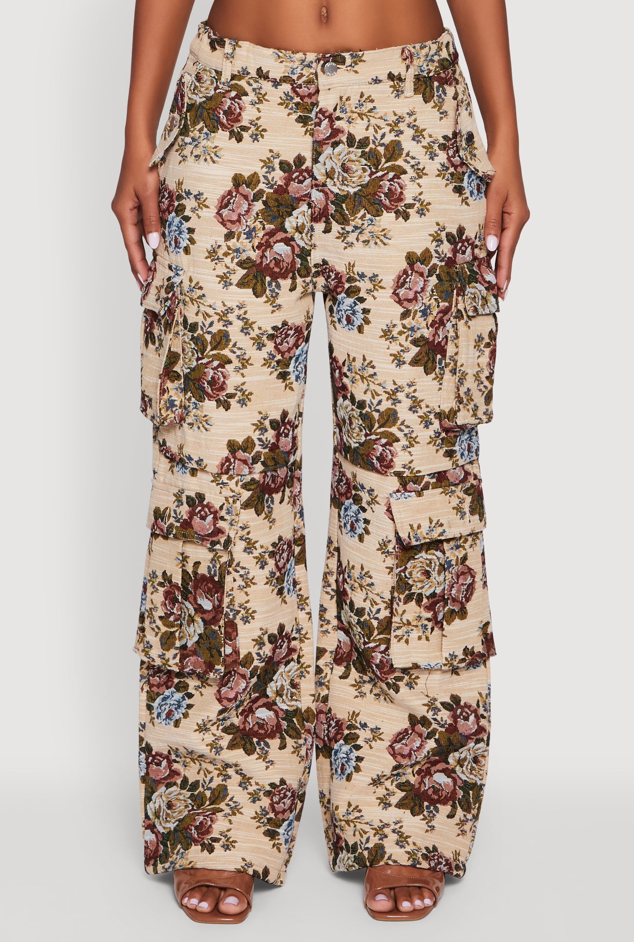 Floral Jacquard Wide Leg Utility Pants
