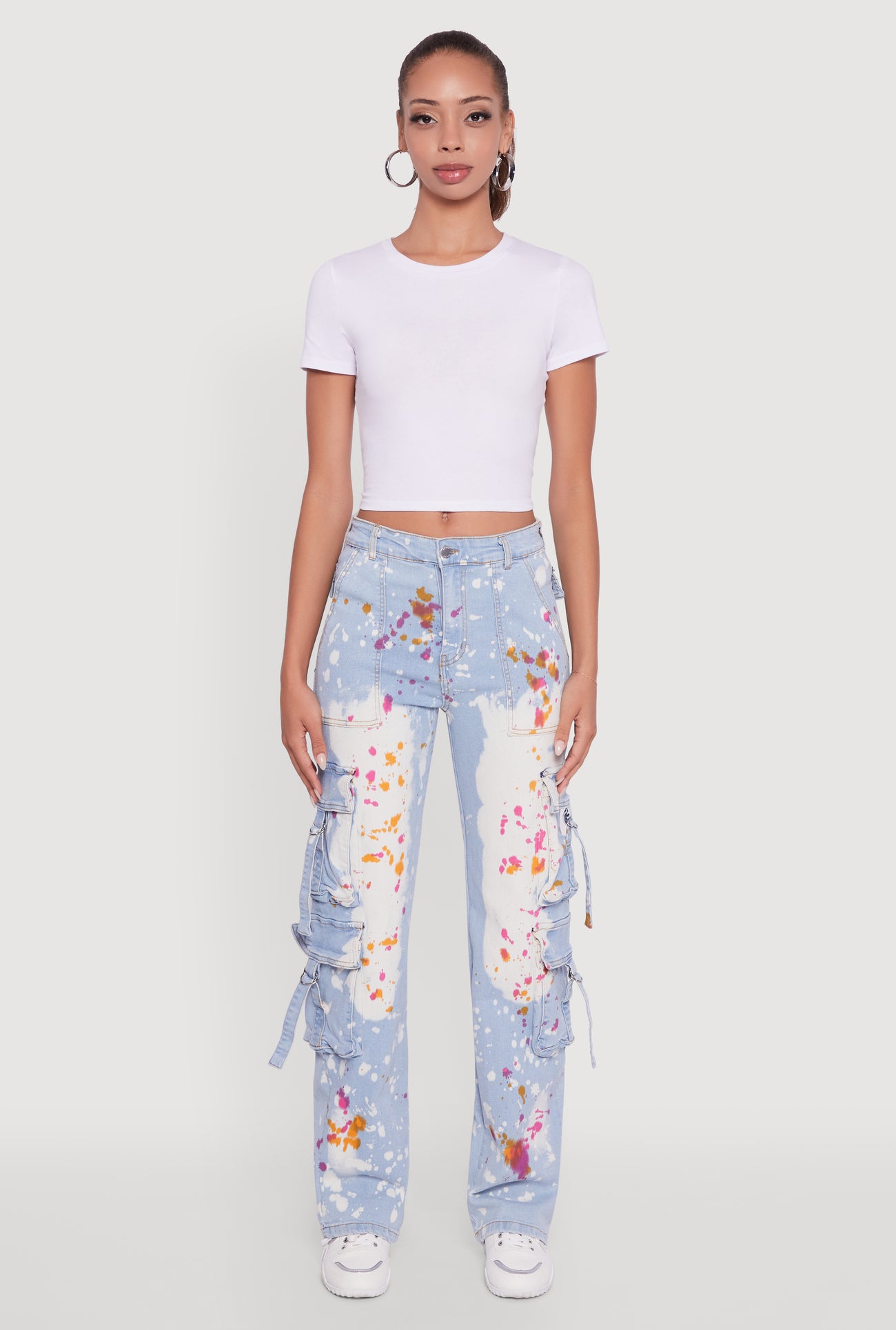 Paint Splattered Straight Leg Cargo Jeans