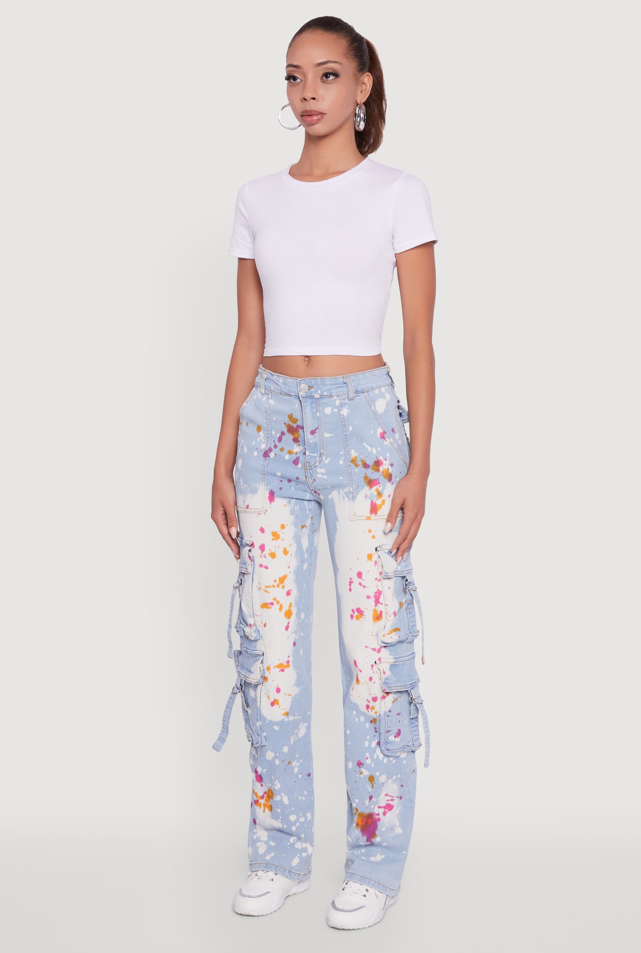 Paint Splattered Straight Leg Cargo Jeans