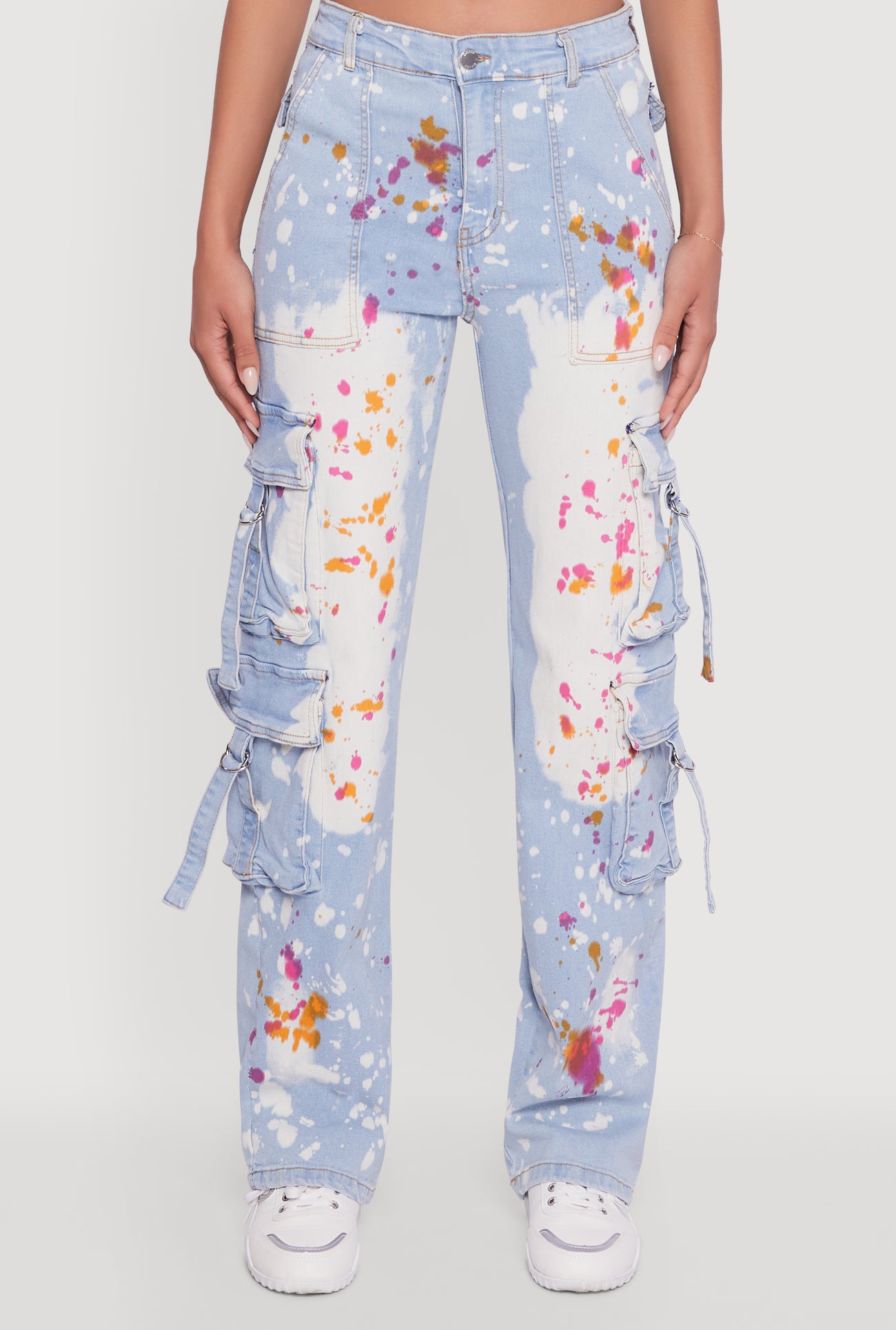 Paint Splattered Straight Leg Cargo Jeans