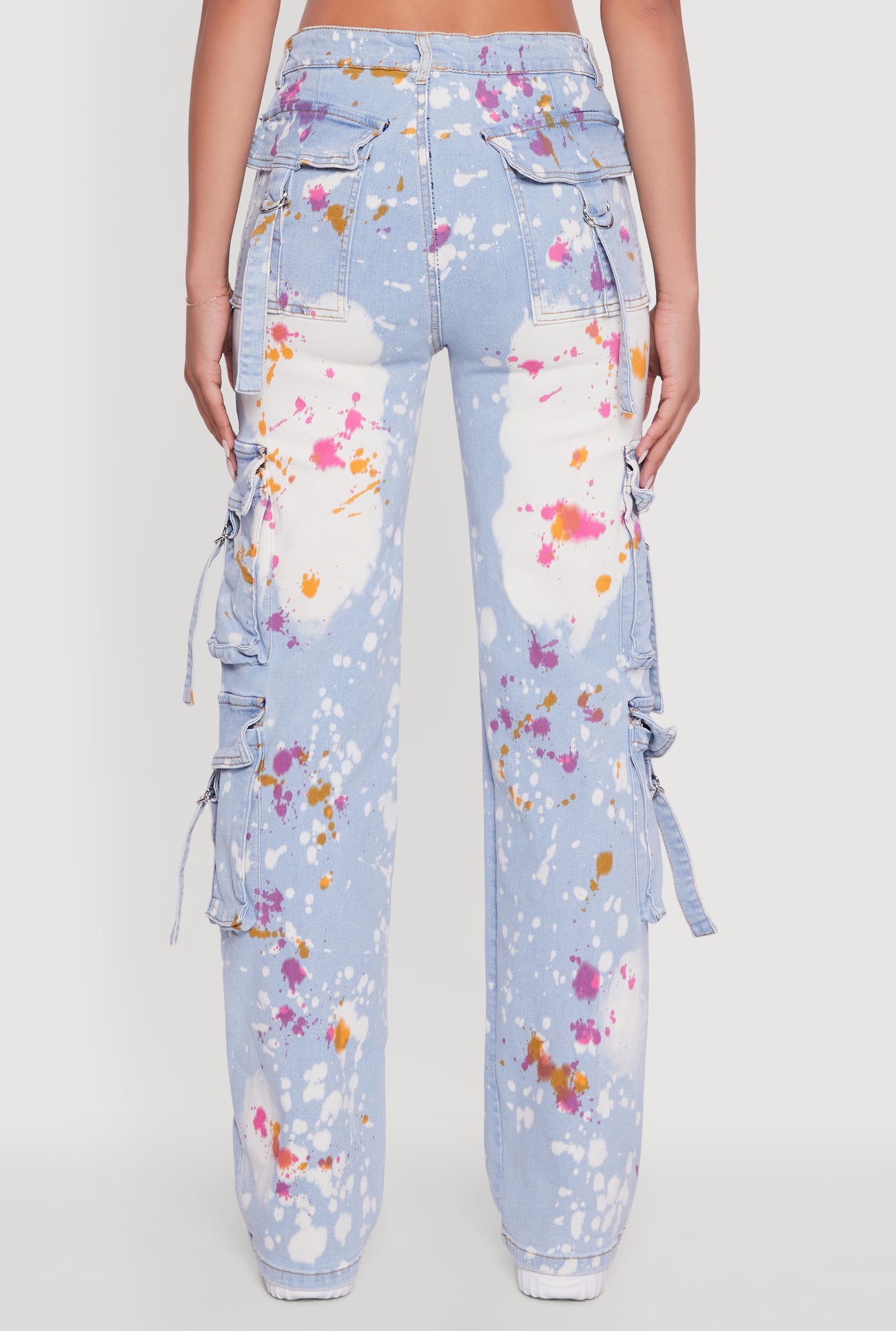 Paint Splattered Straight Leg Cargo Jeans