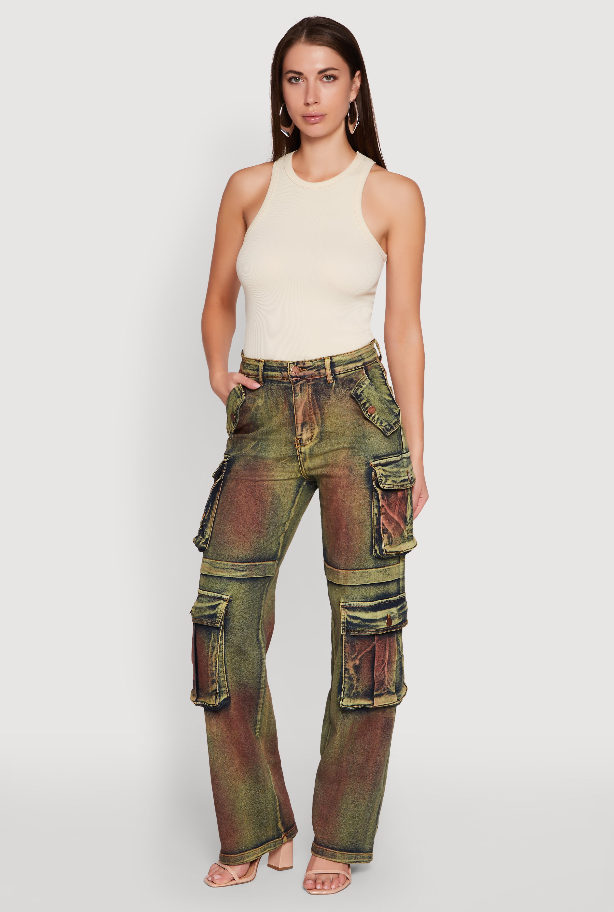 Acid Wash Wide Leg Cargo Jeans