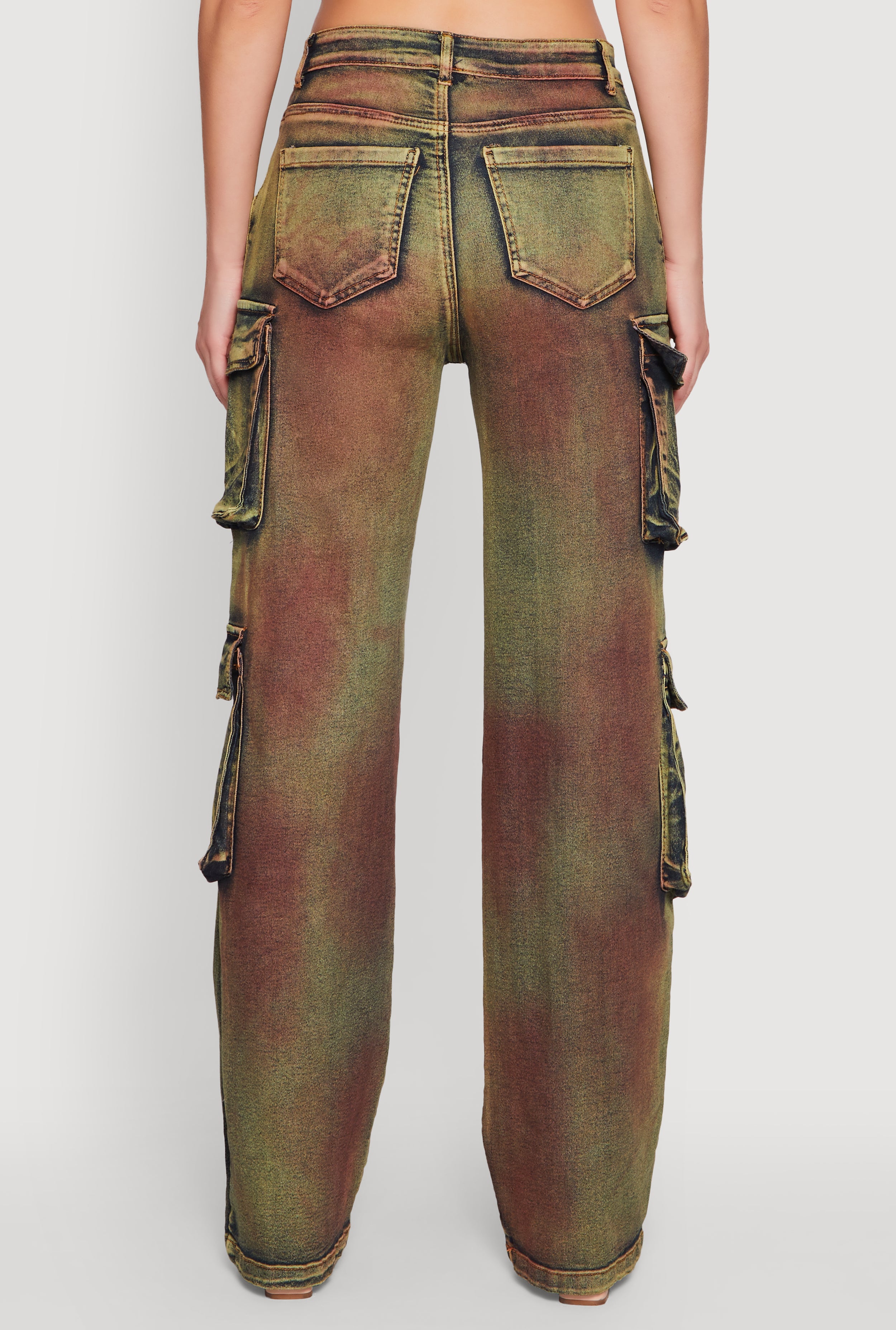 Acid Wash Wide Leg Cargo Jeans