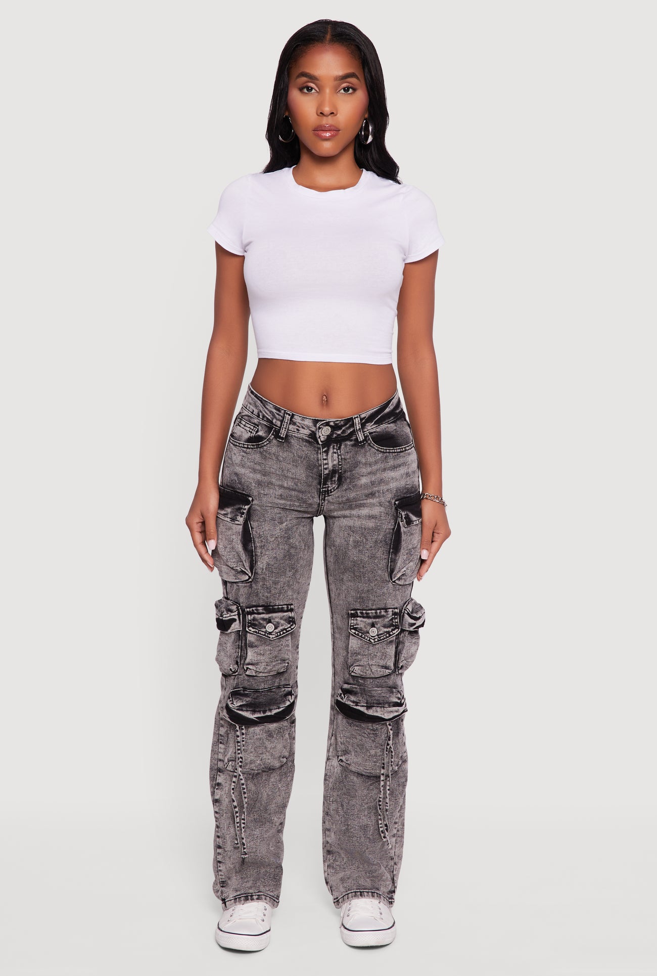 VIP Acid Wash Slim Leg Utility Jeans