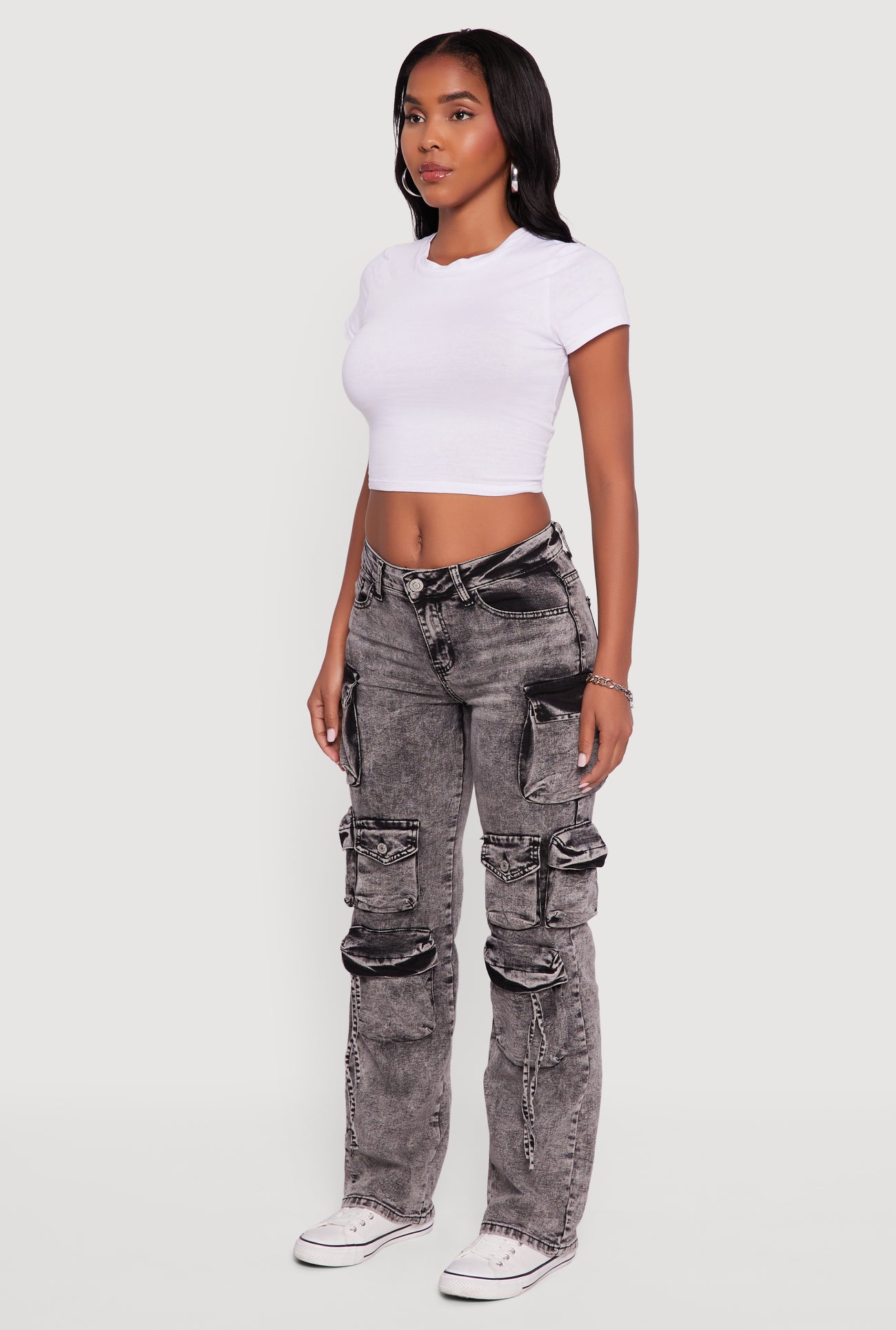 VIP Acid Wash Slim Leg Utility Jeans
