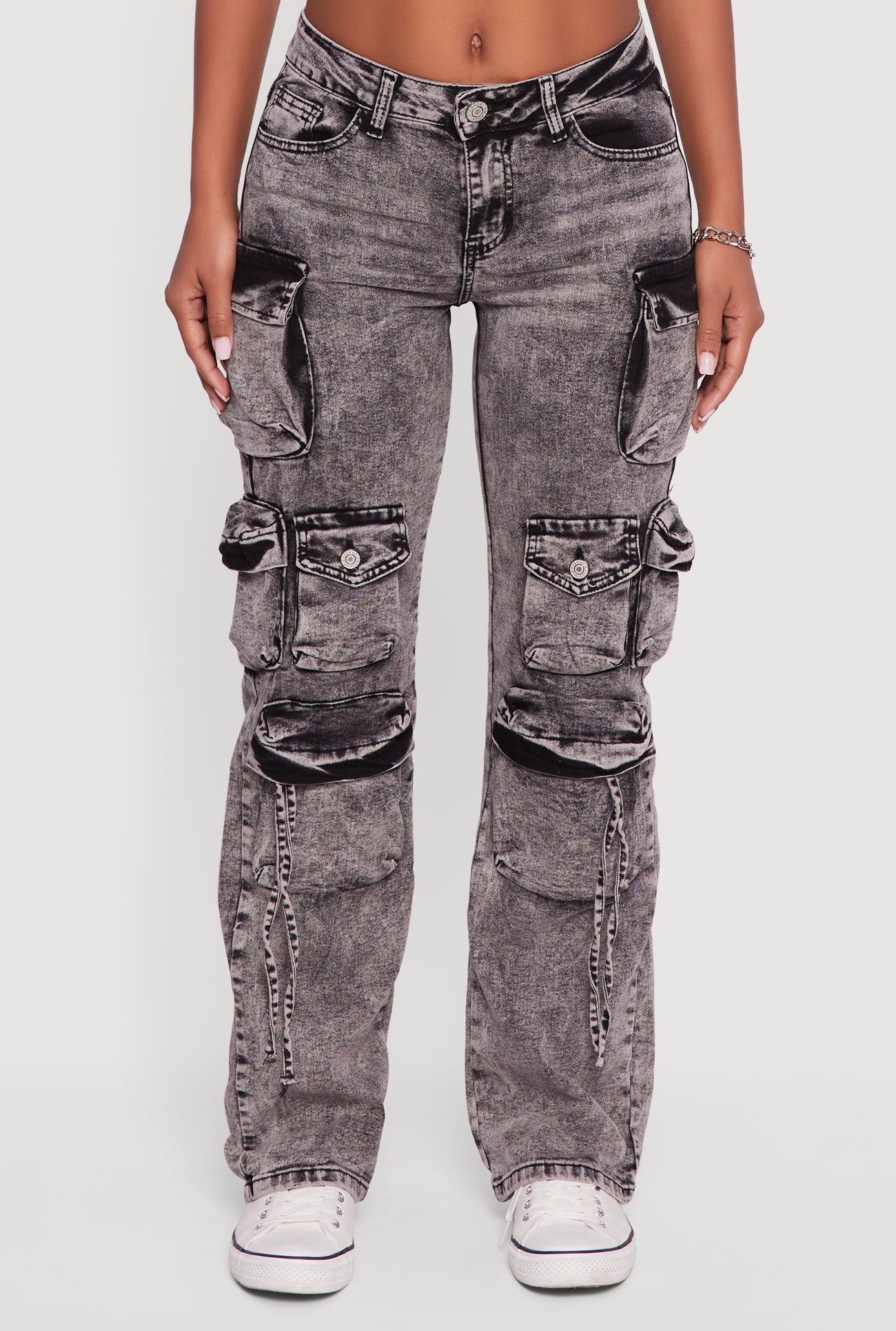 VIP Acid Wash Slim Leg Utility Jeans