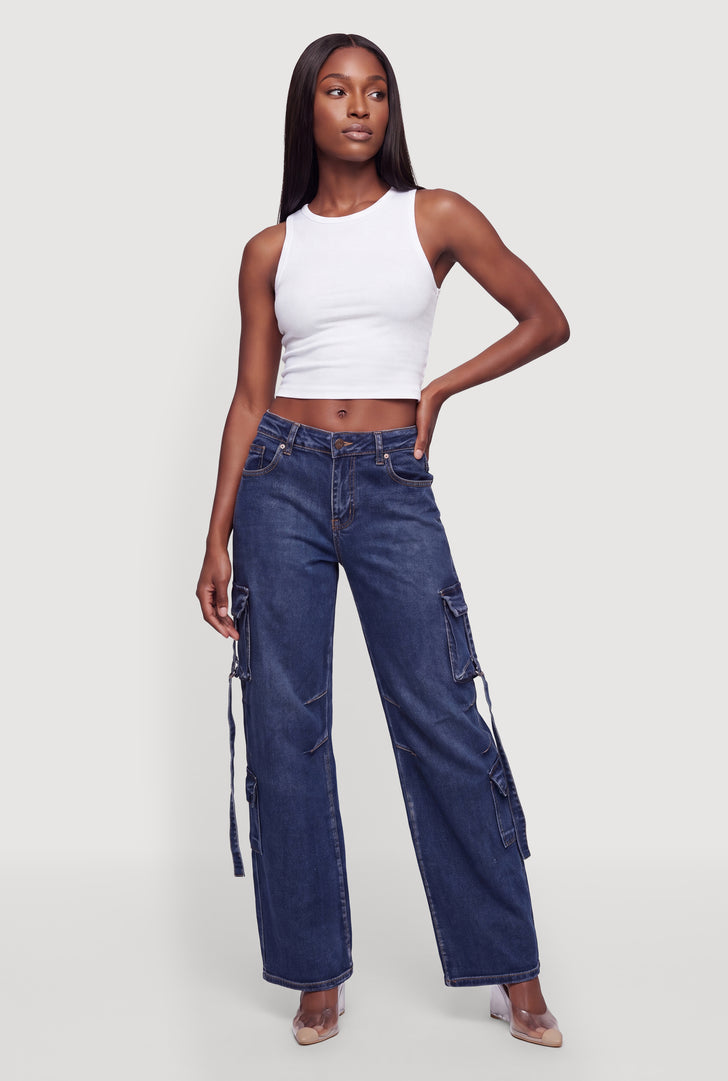 Tassel Detail Wide Leg Cargo Jeans
