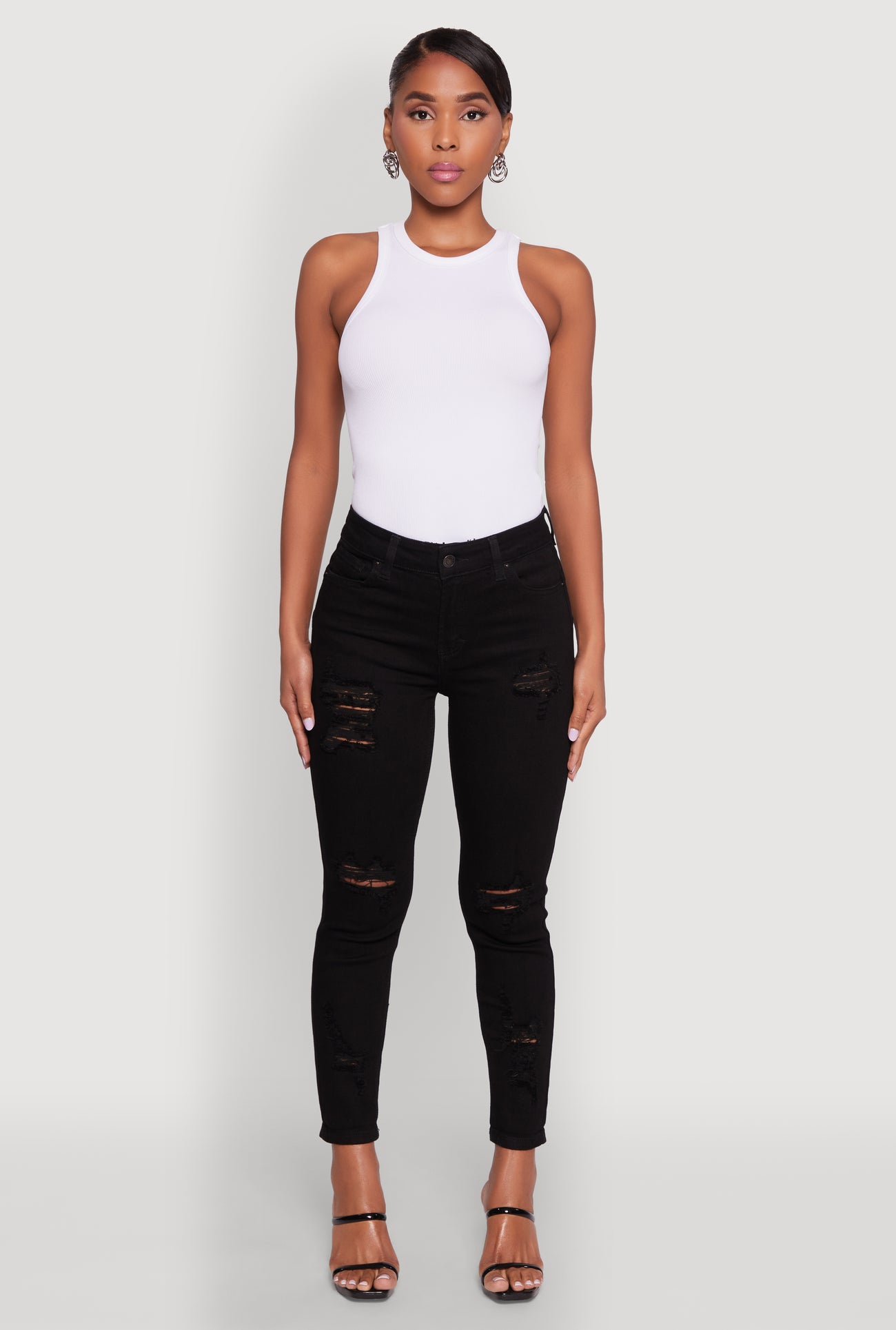 WAX Ripped Rolled Cuff Skinny Jeans