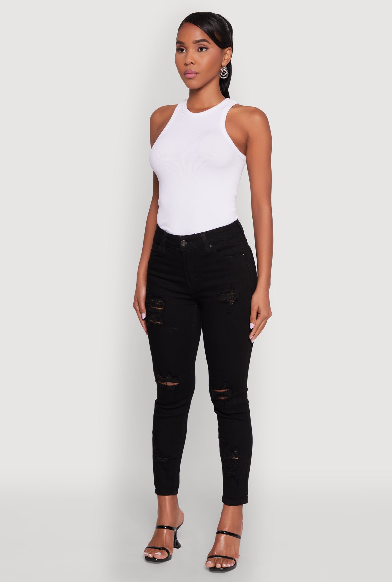 WAX Ripped Rolled Cuff Skinny Jeans