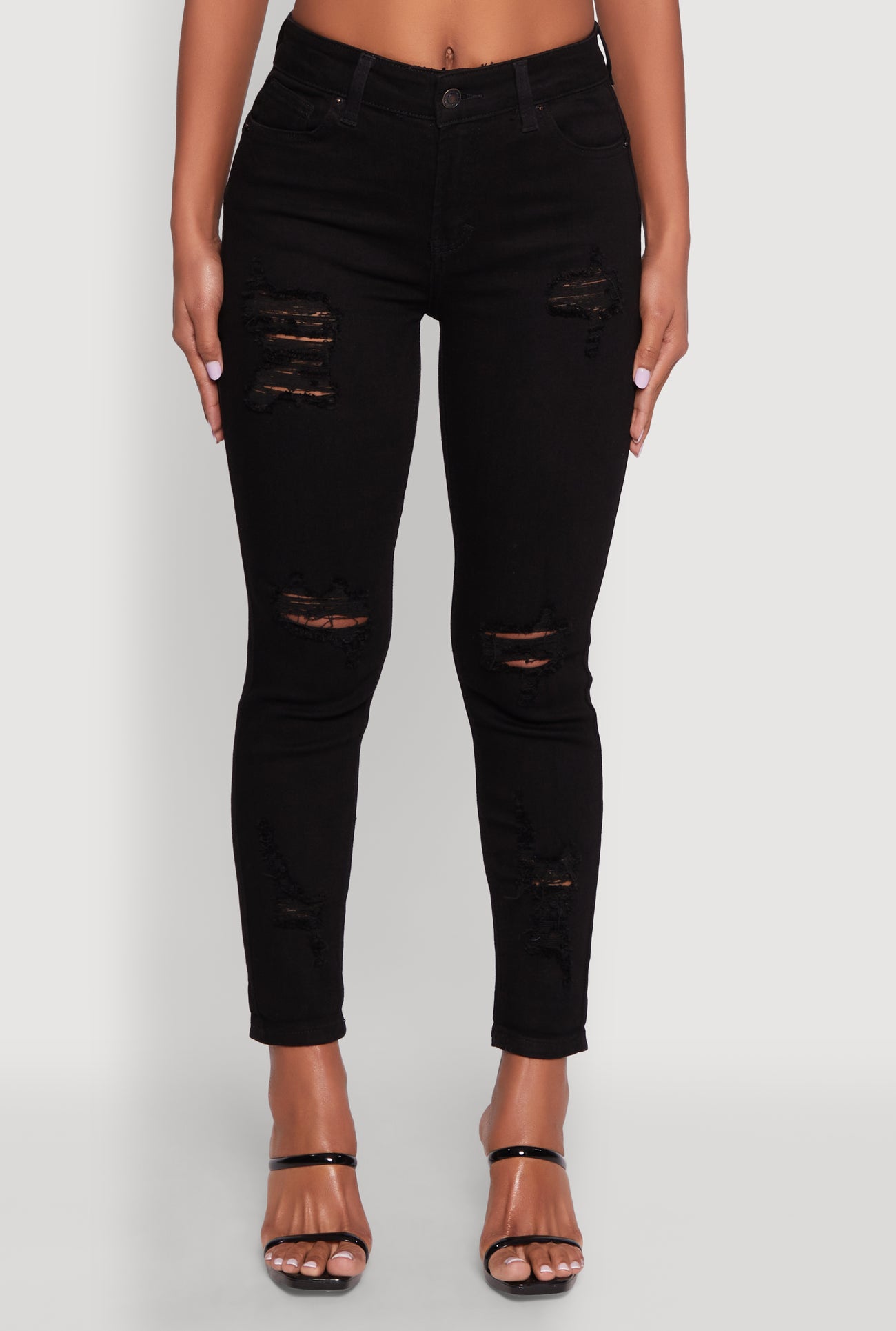 WAX Ripped Rolled Cuff Skinny Jeans