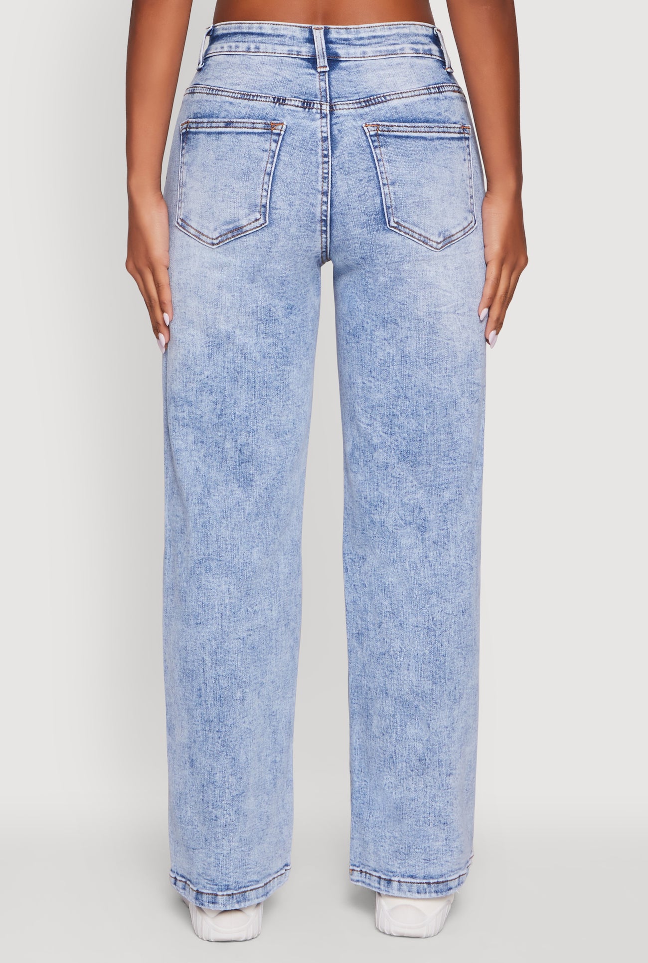 Mineral Wash Whiskered Distressed Straight Leg Jeans