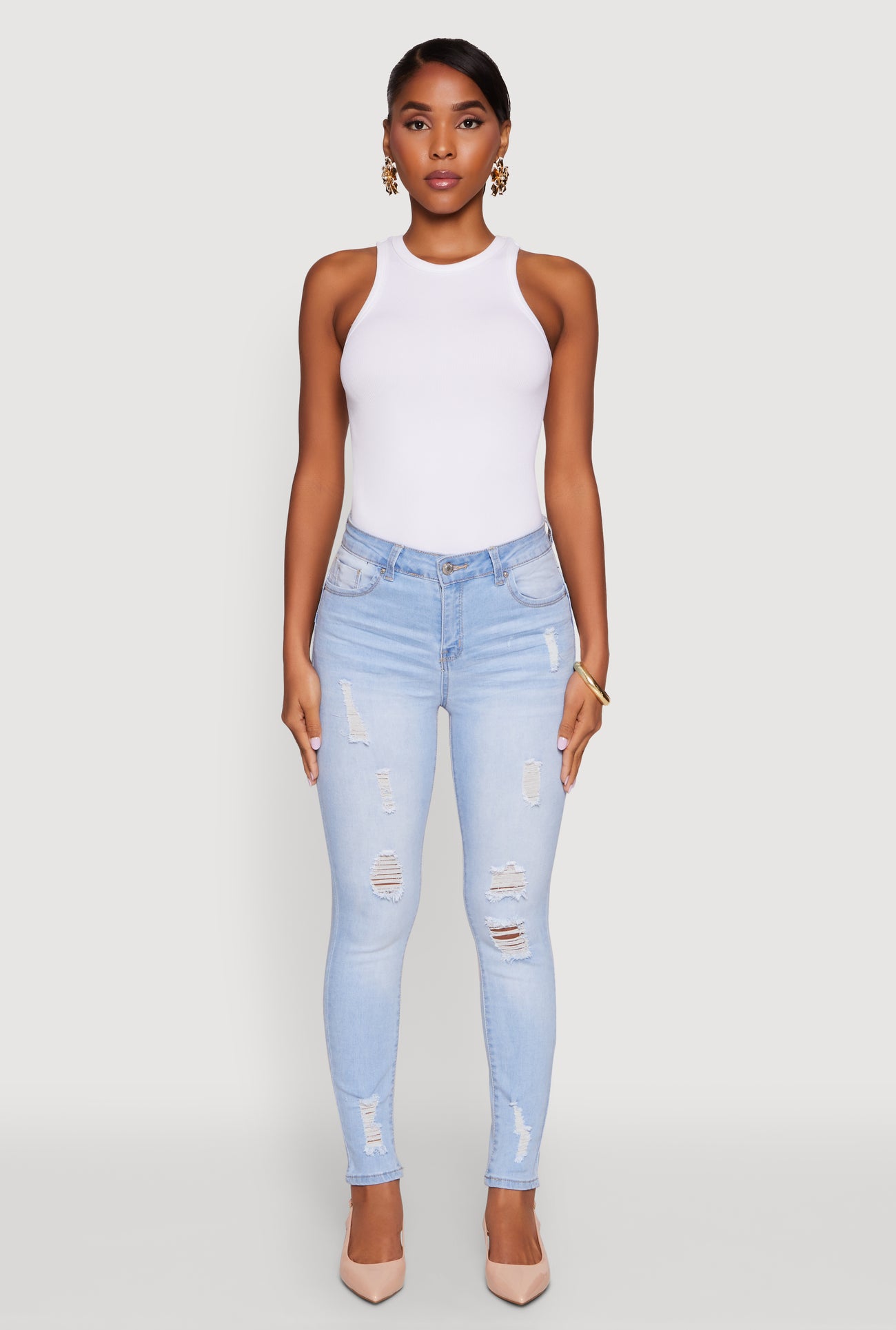 WAX Distressed Frayed Skinny Jeans
