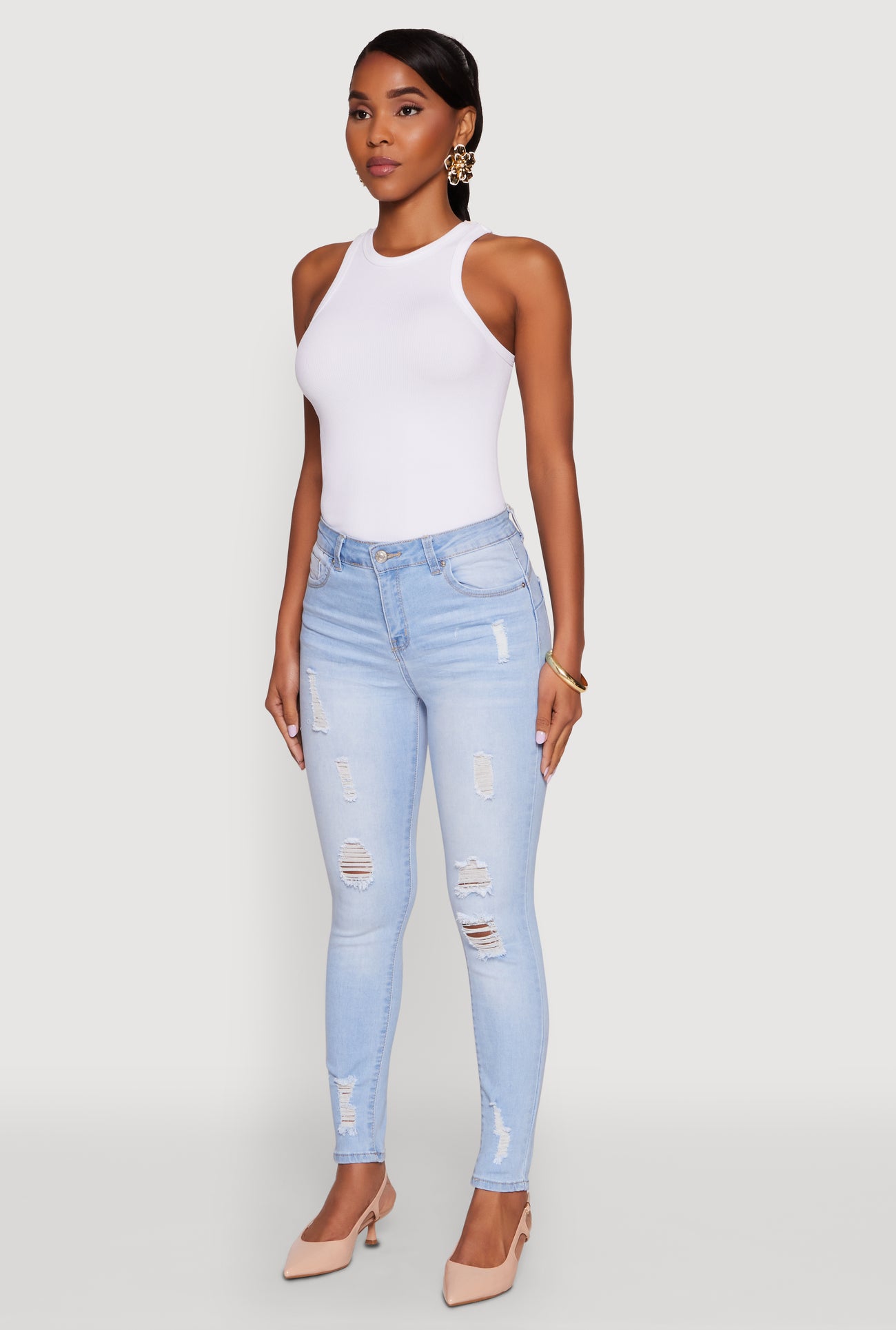WAX Distressed Frayed Skinny Jeans