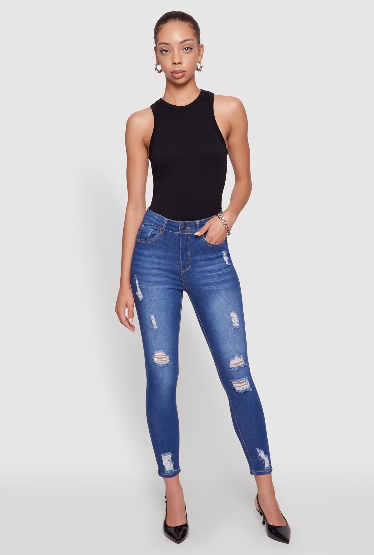 WAX Distressed Frayed Skinny Jeans
