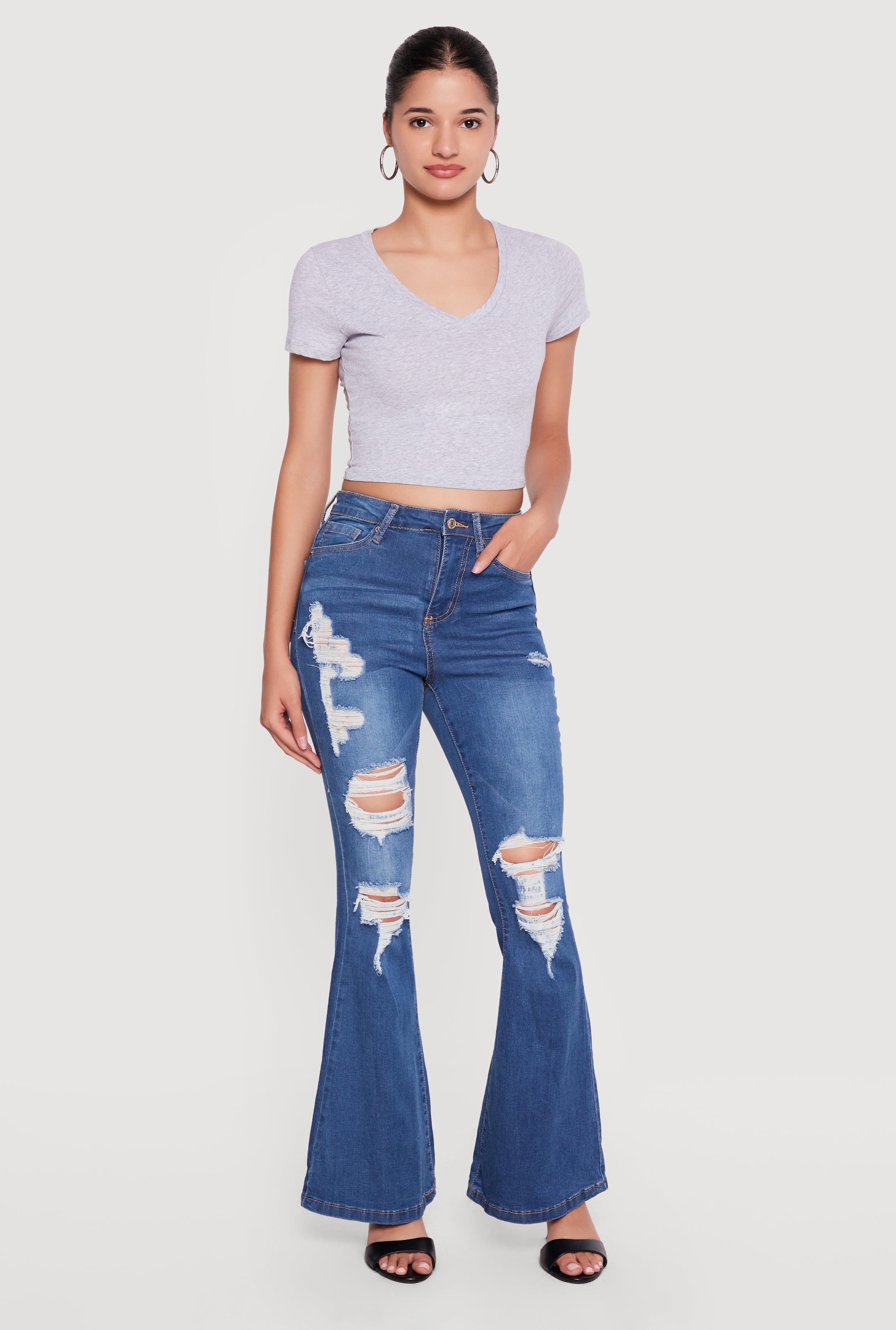 WAX Distressed Flare Jeans