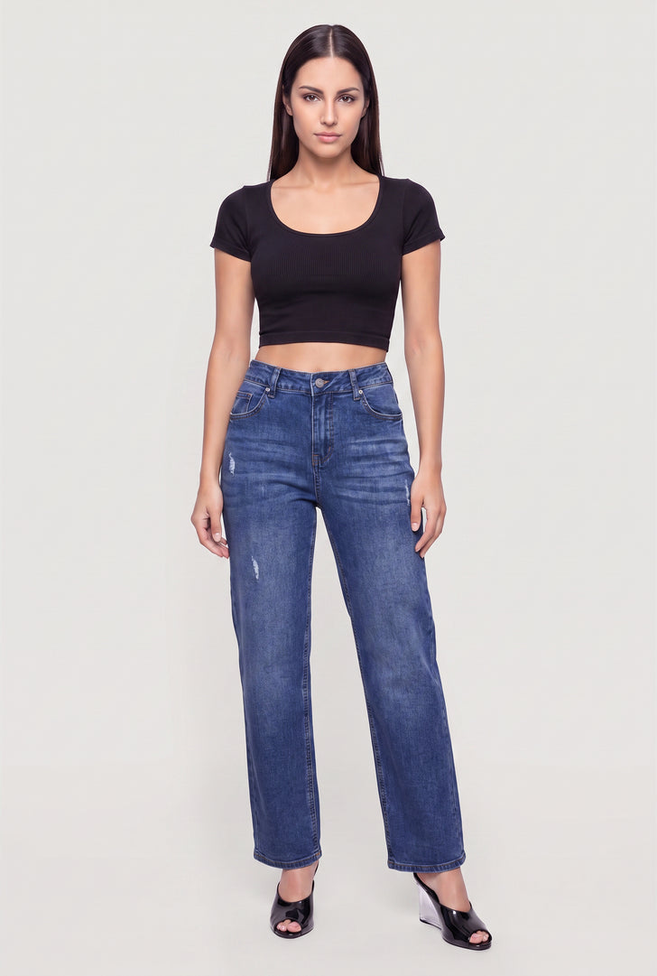 Wax Whiskered Straight Leg Jeans
