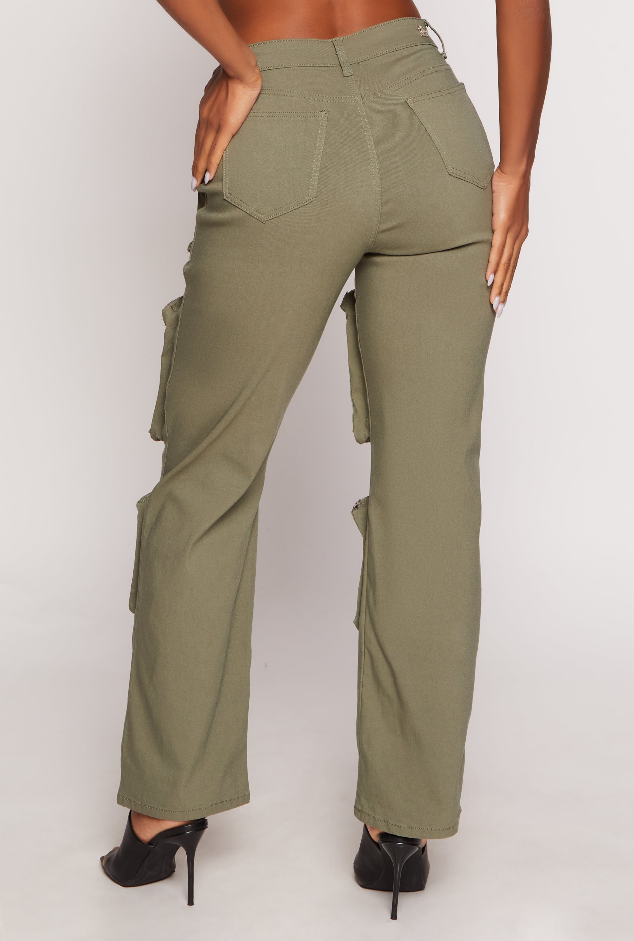 Stretch High Waisted Wide Leg Cargo Pants