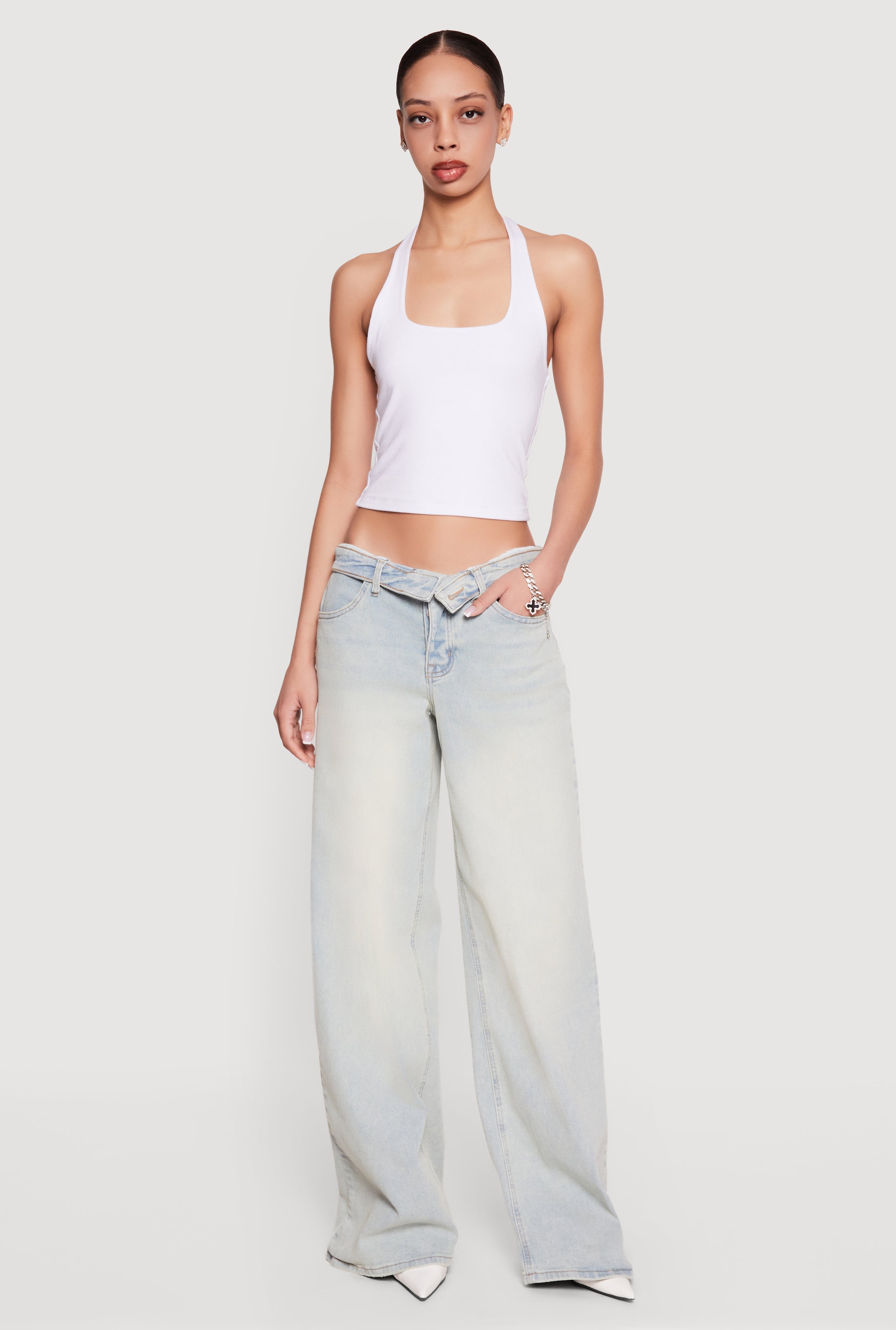 Almost Famous Fold Over Waist Baggy Jeans