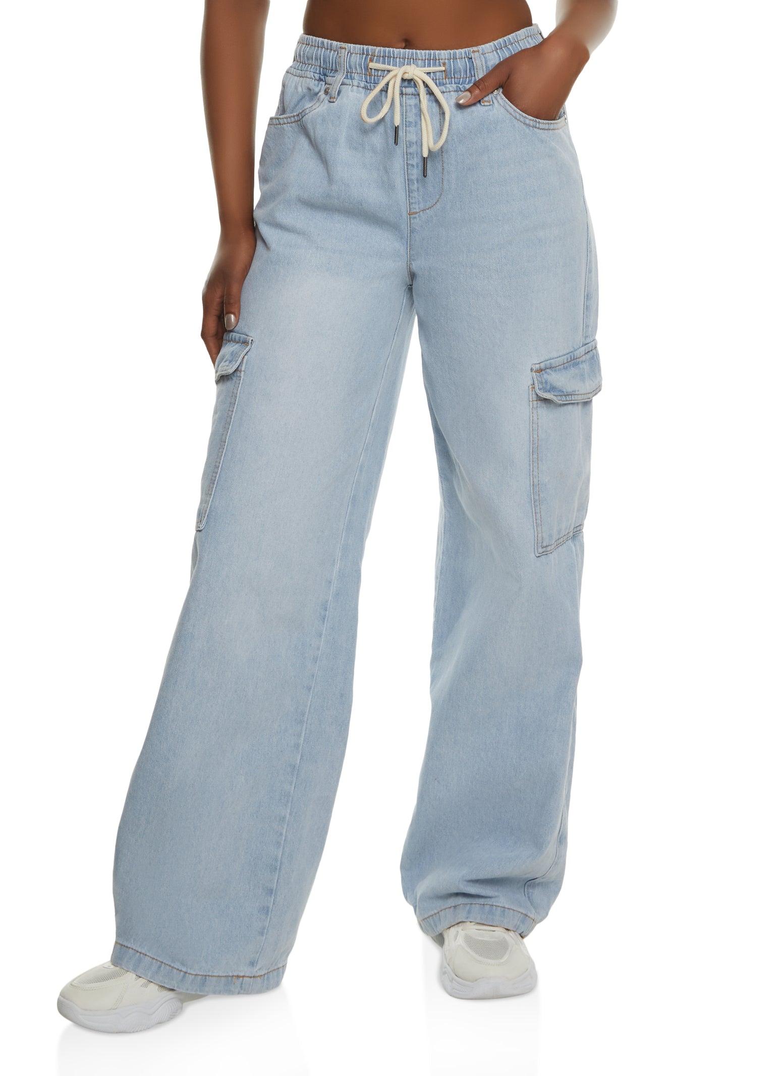 Almost Famous Drawstring Wide Leg Cargo Jeans