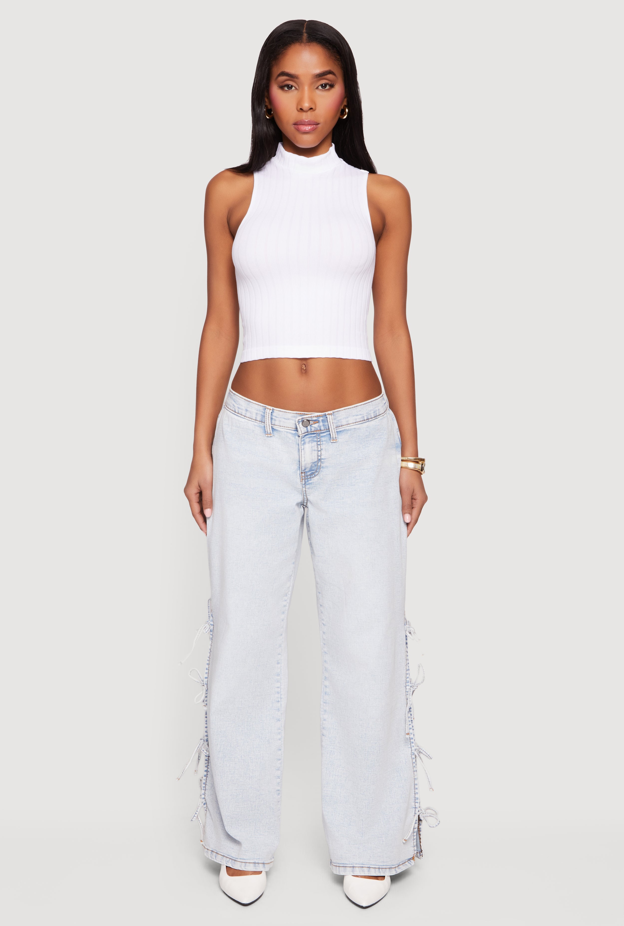 Y*y様 CEE JEANS ホワイトペインターデニム　moandmo clot Open Side Tie Wide Leg Jeans