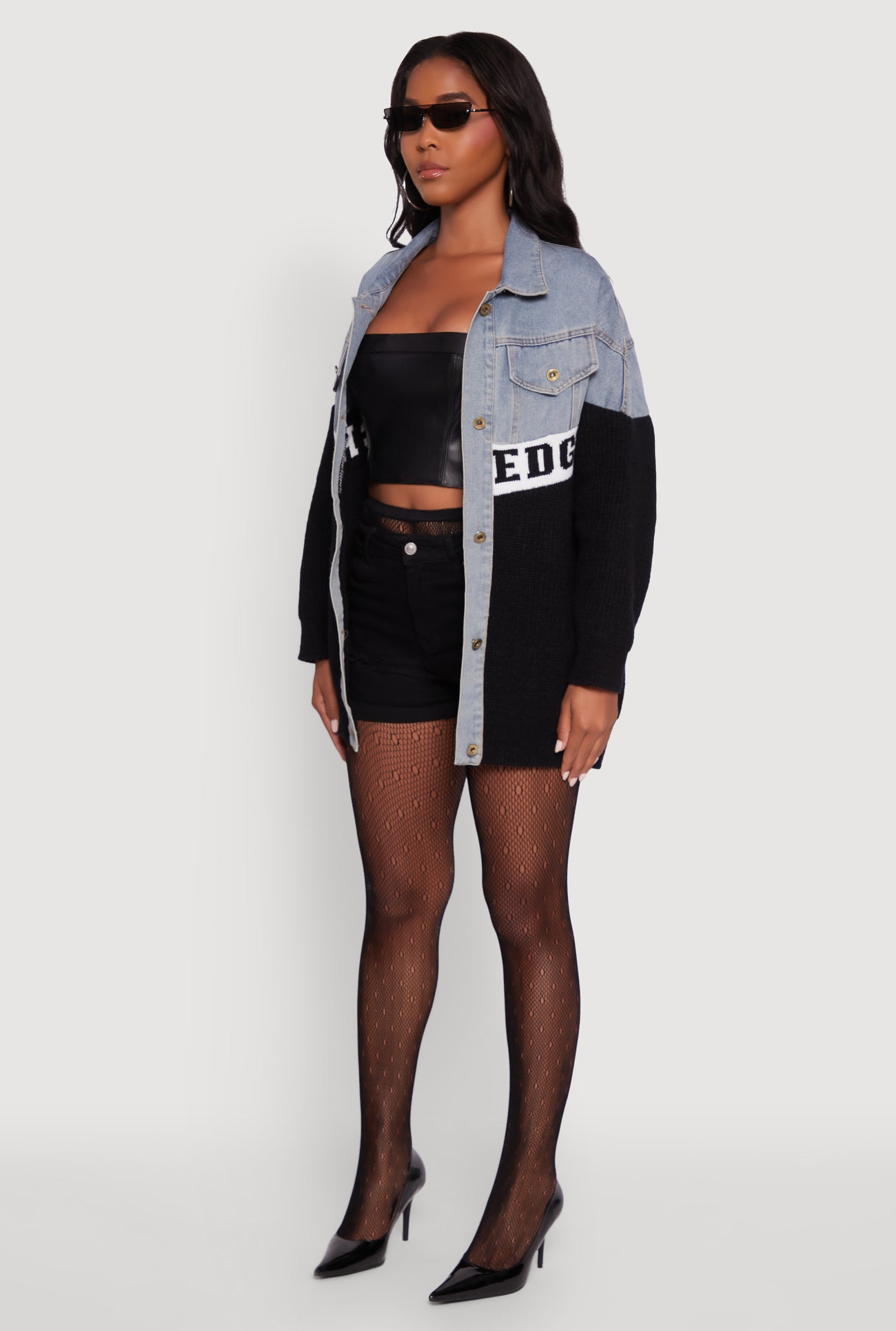 Color Block Chic Graphic Knit Denim Jacket