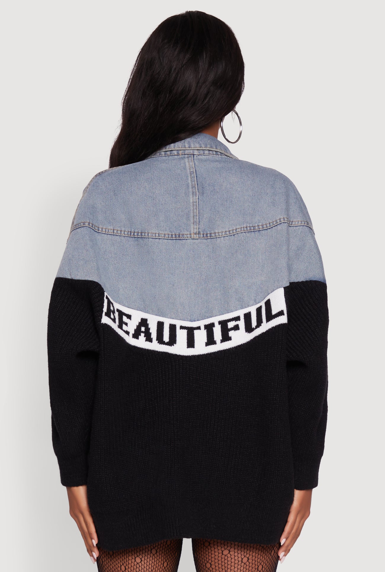 Color Block Chic Graphic Knit Denim Jacket