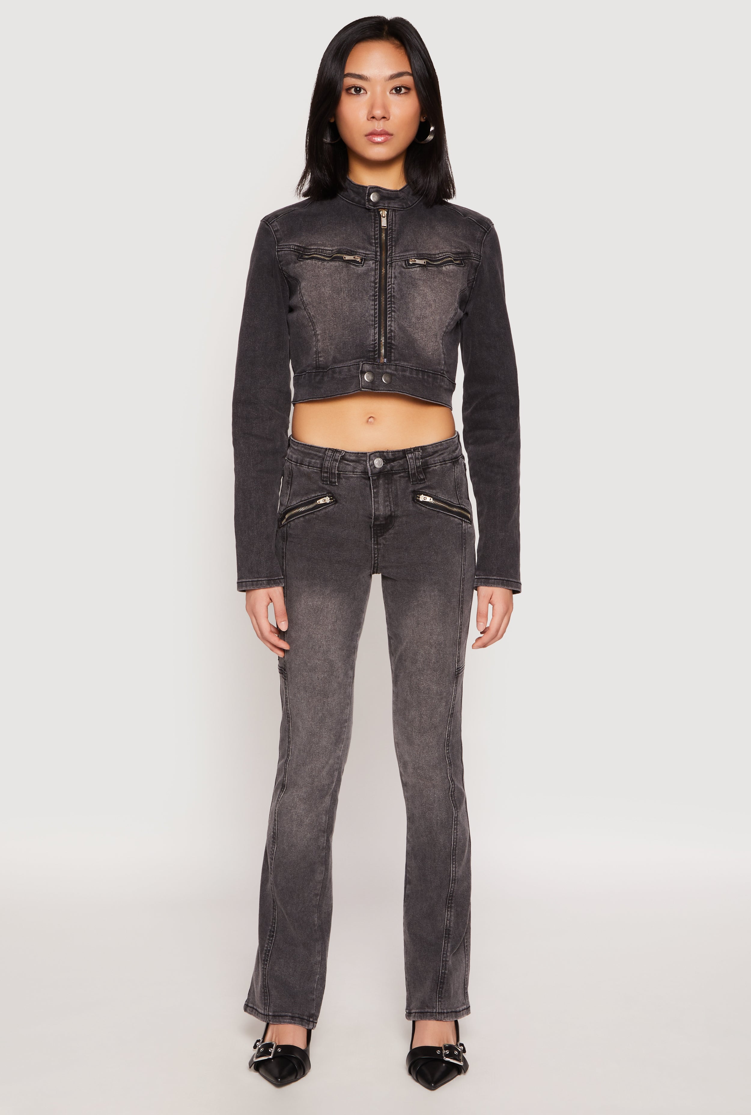 Almost Famous Denim Moto Cropped Jacket