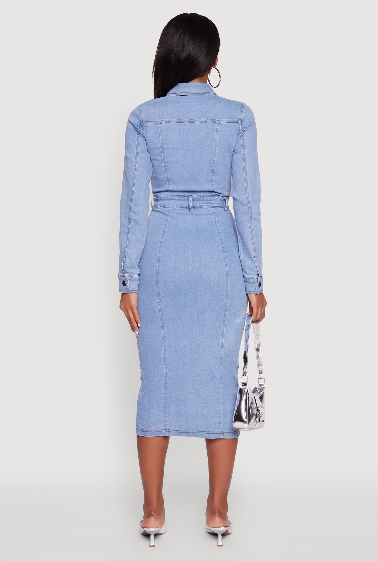 Denim Button Front Long Sleeve Shirt Dress
