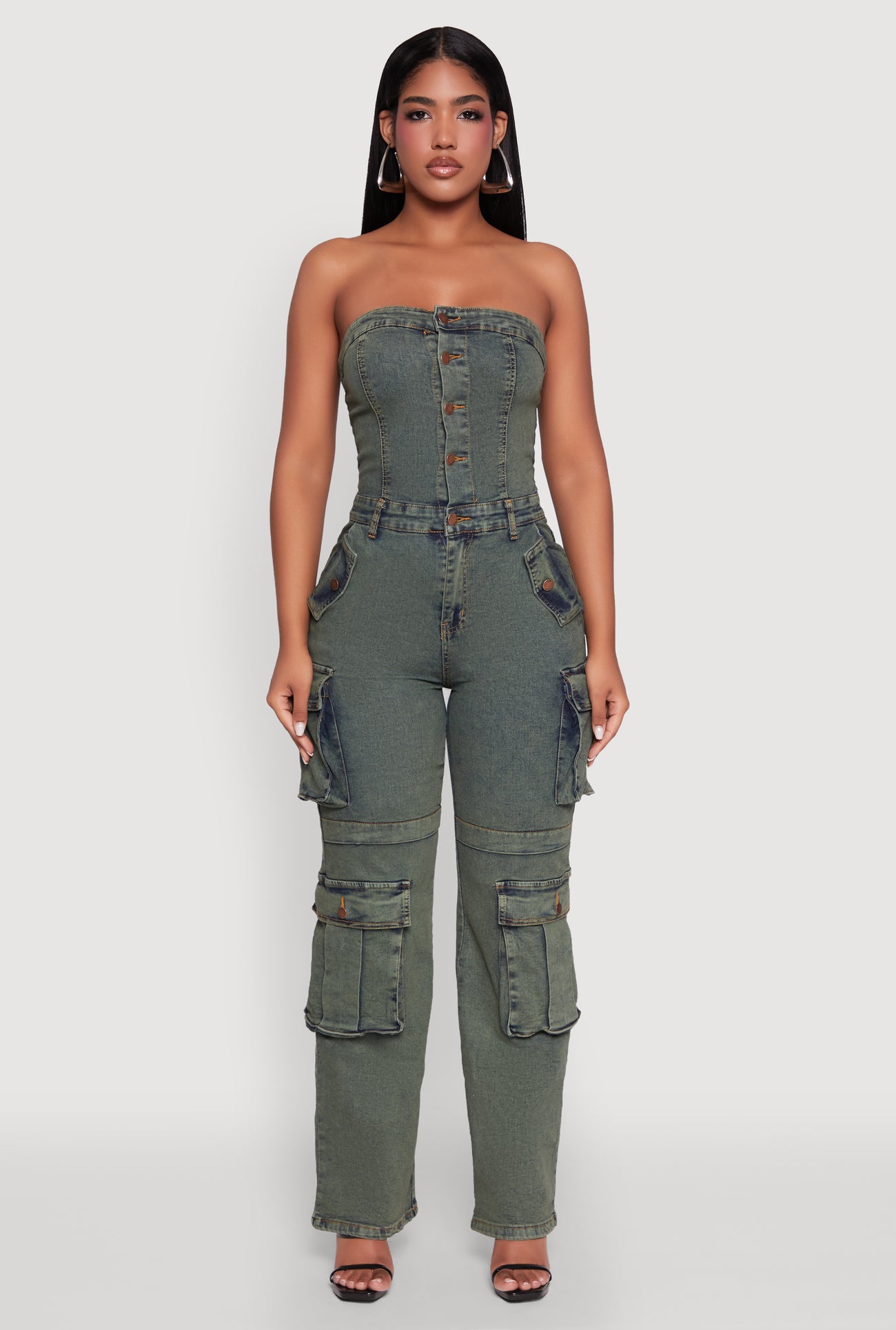 Daisy Mineral Wash Denim Jumpsuit with Cargo Pockets