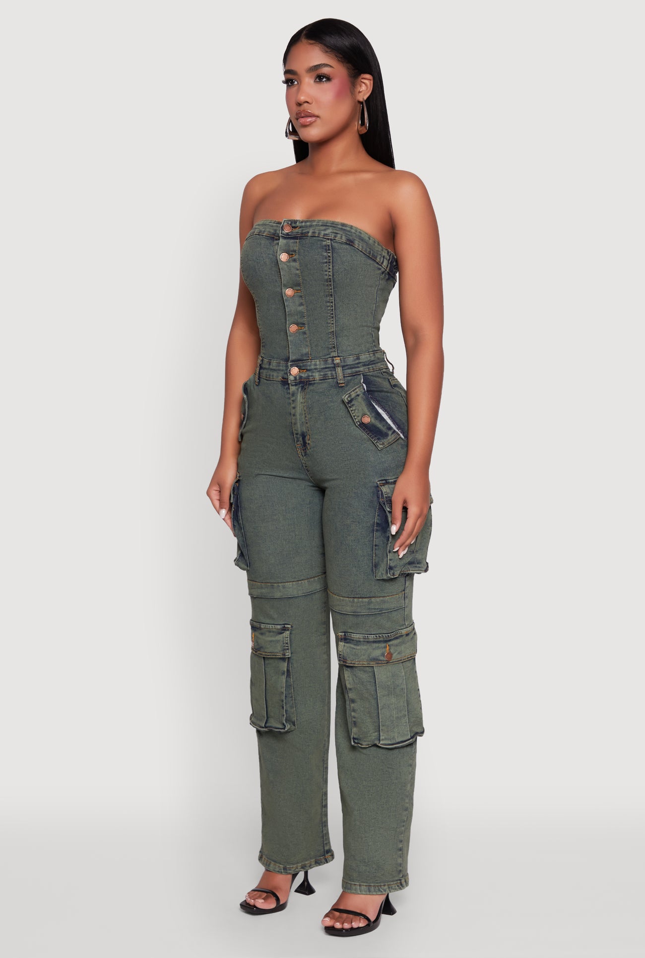 Daisy Mineral Wash Denim Jumpsuit with Cargo Pockets