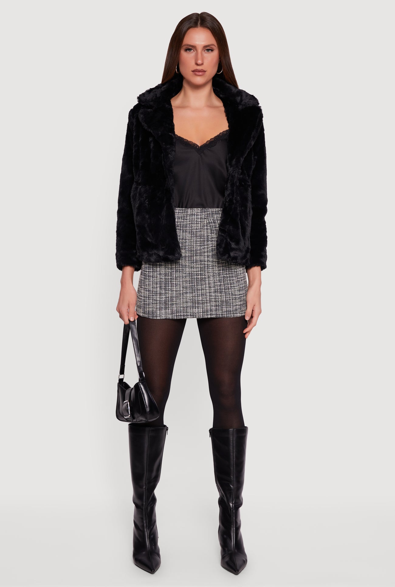 Snap Button Front Faux Fur Coat