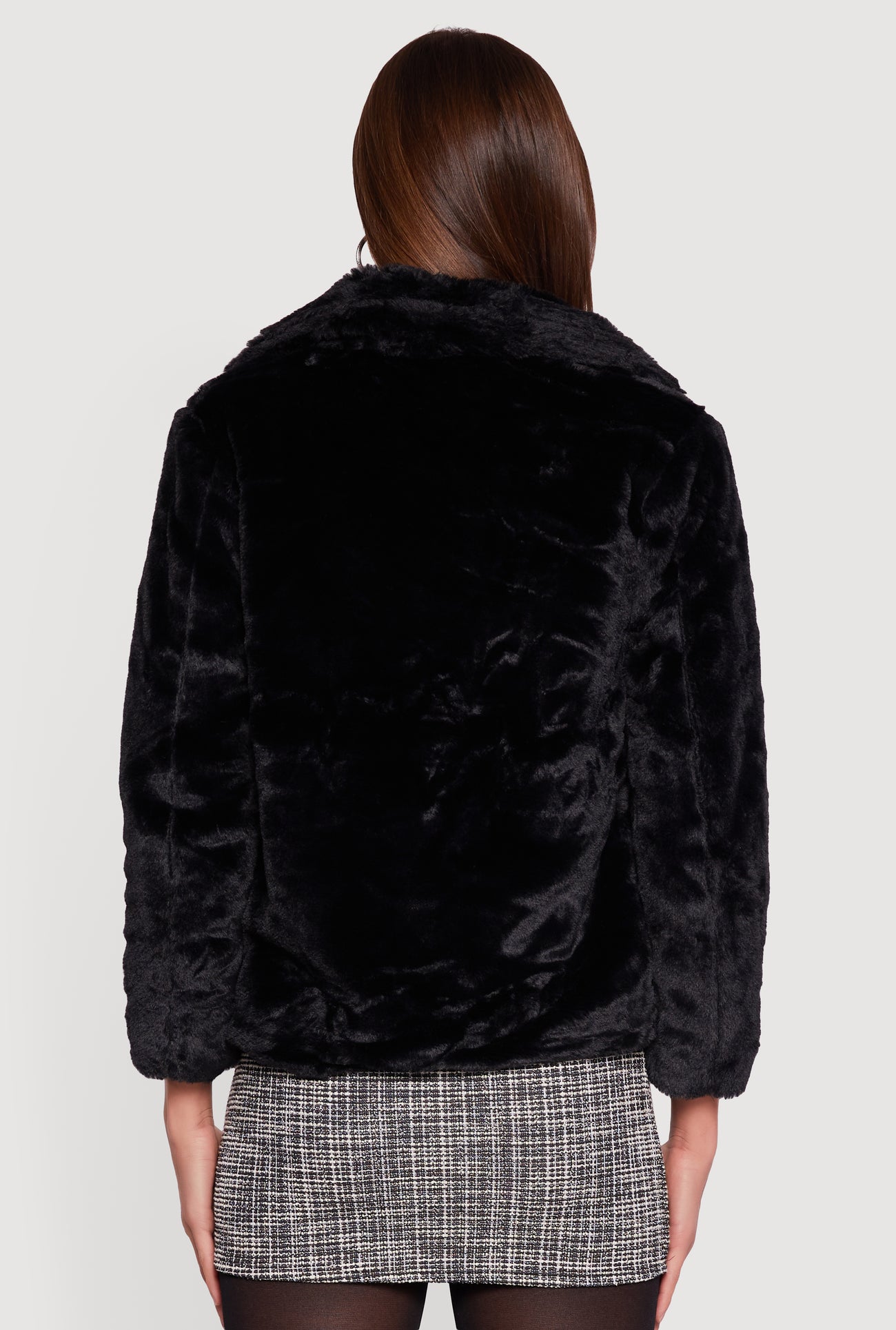 Snap Button Front Faux Fur Coat