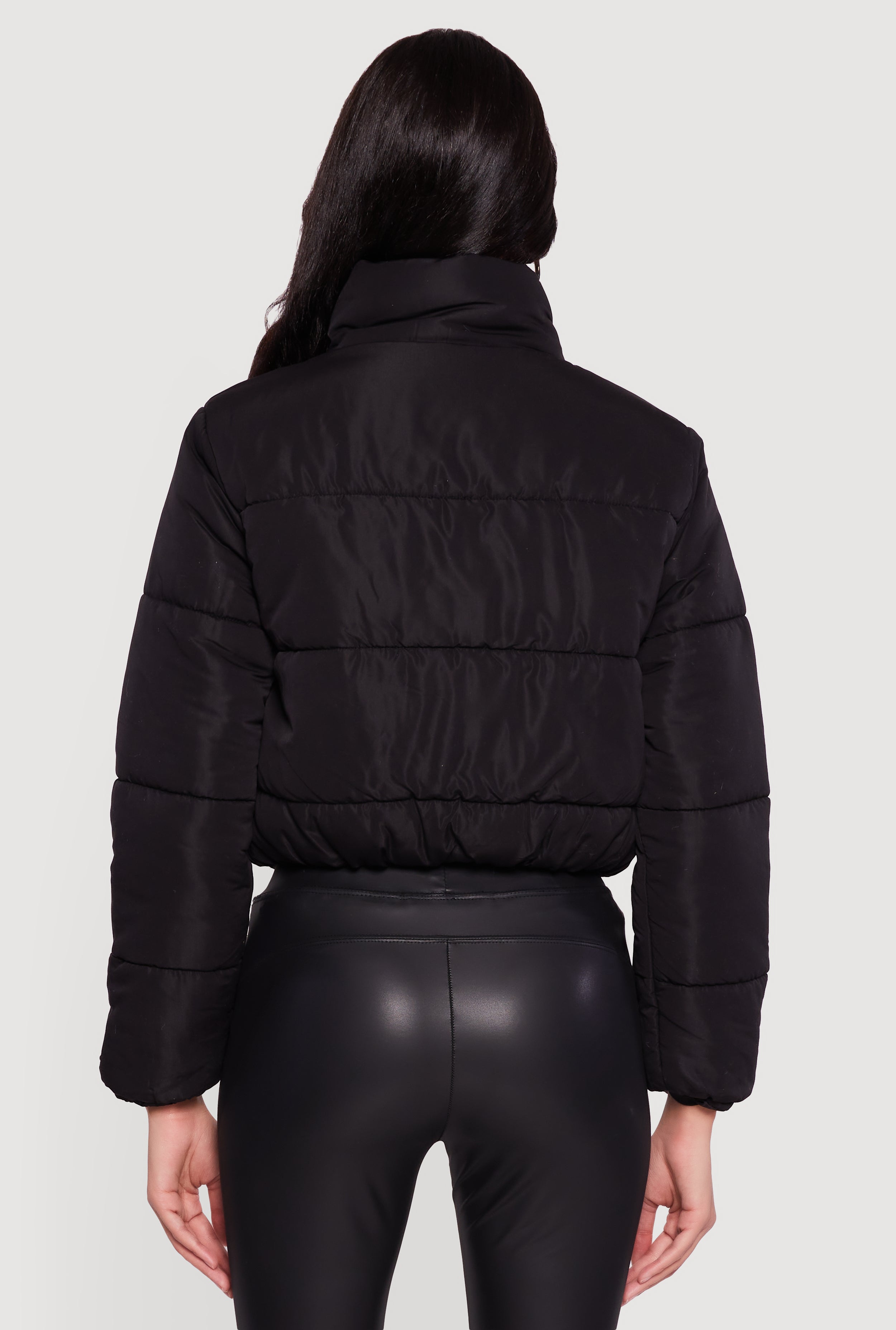 Solid Cropped Zip Front Puffer Jacket Solid Cropped Zip Front Puffer Jacket