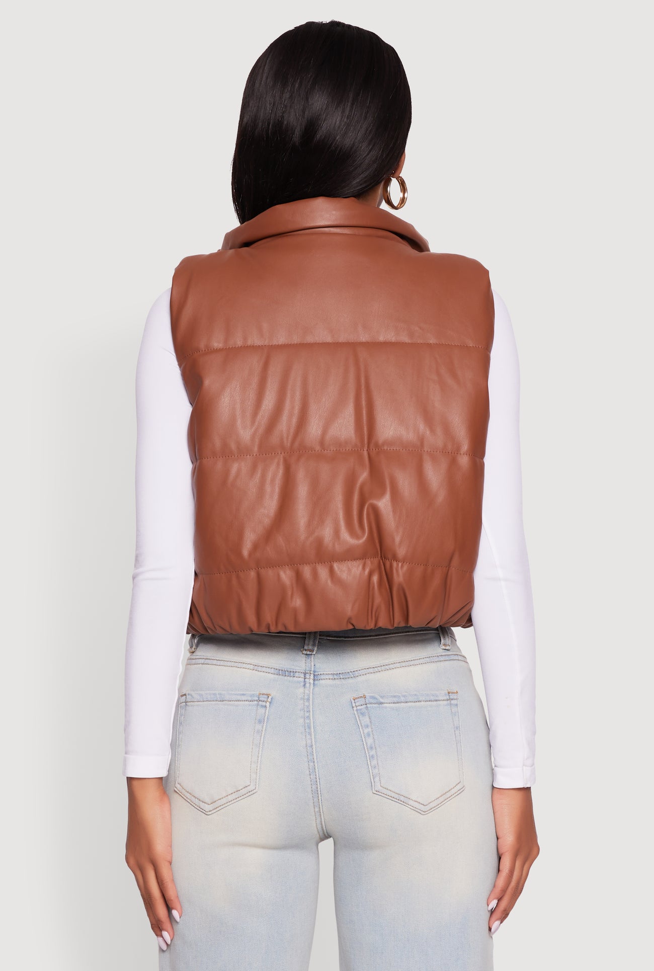 Faux Leather Mock Neck Puffer Vest
