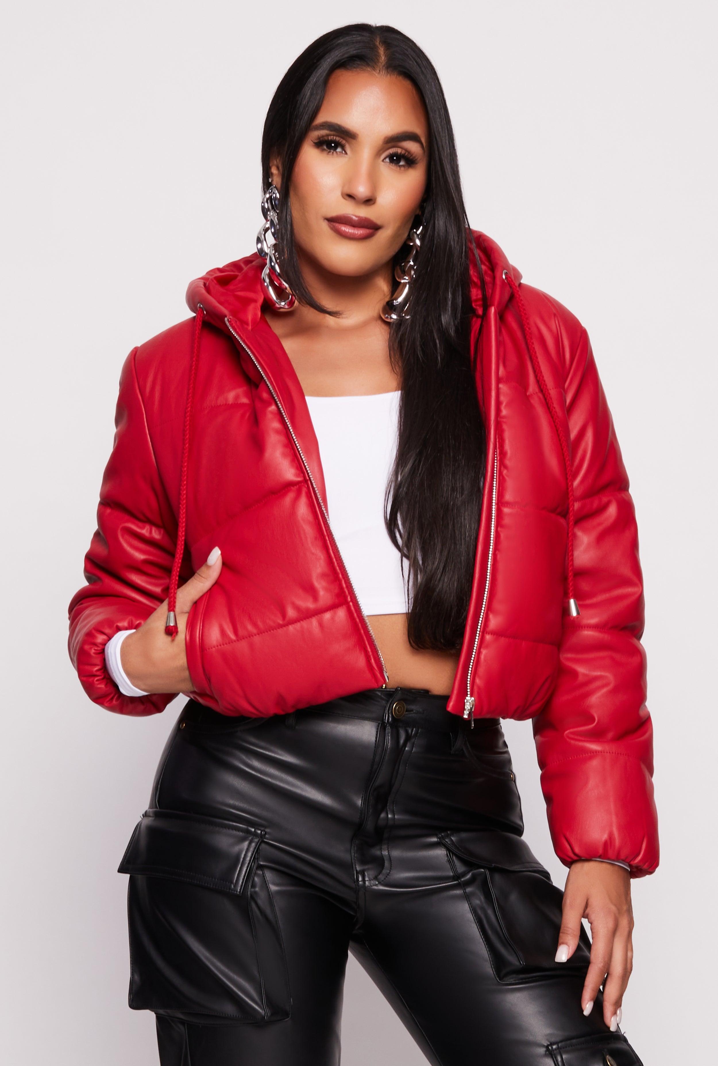 Red latex puffer jacket hotsell