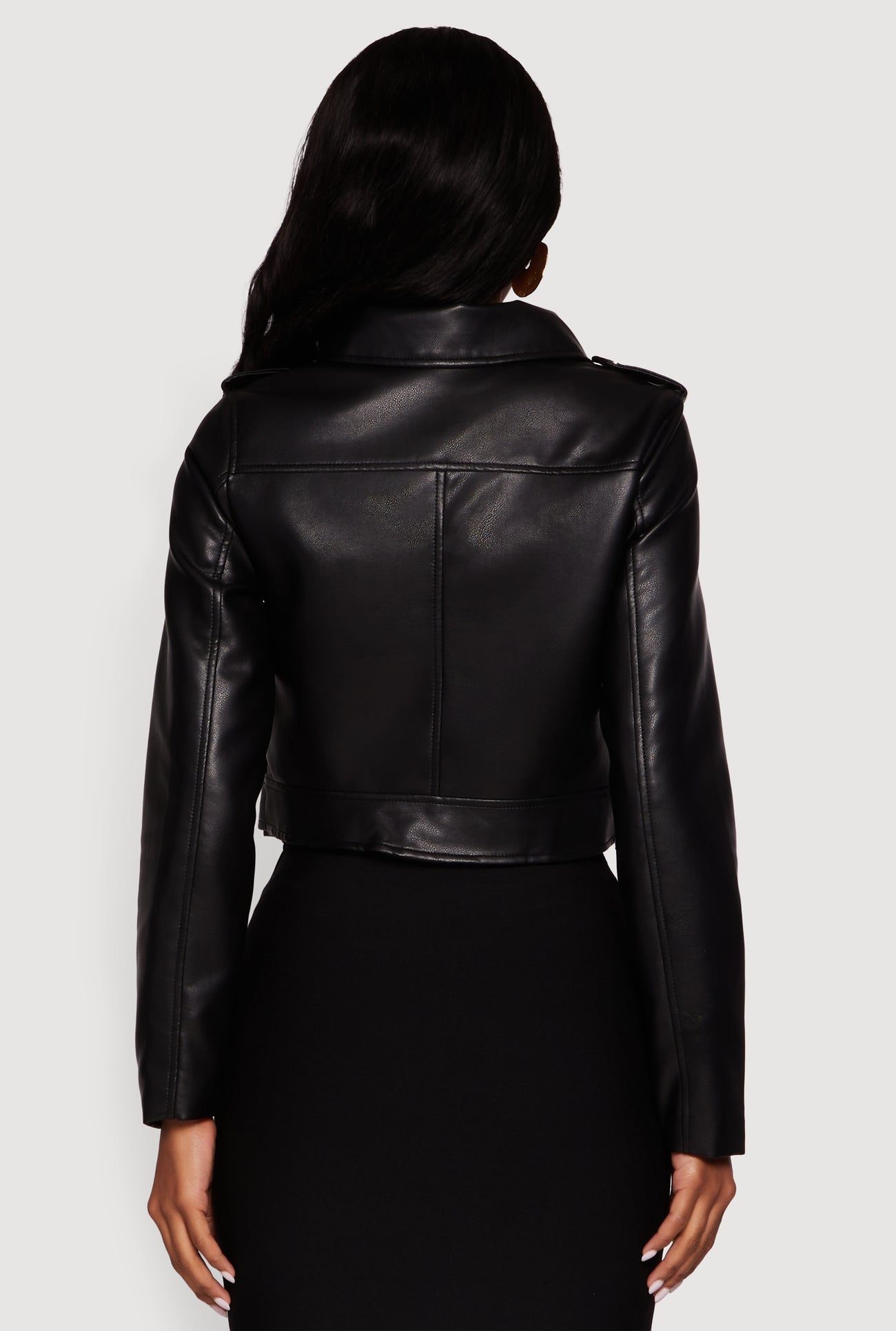 Cropped Faux Leather Belted Moto Jacket