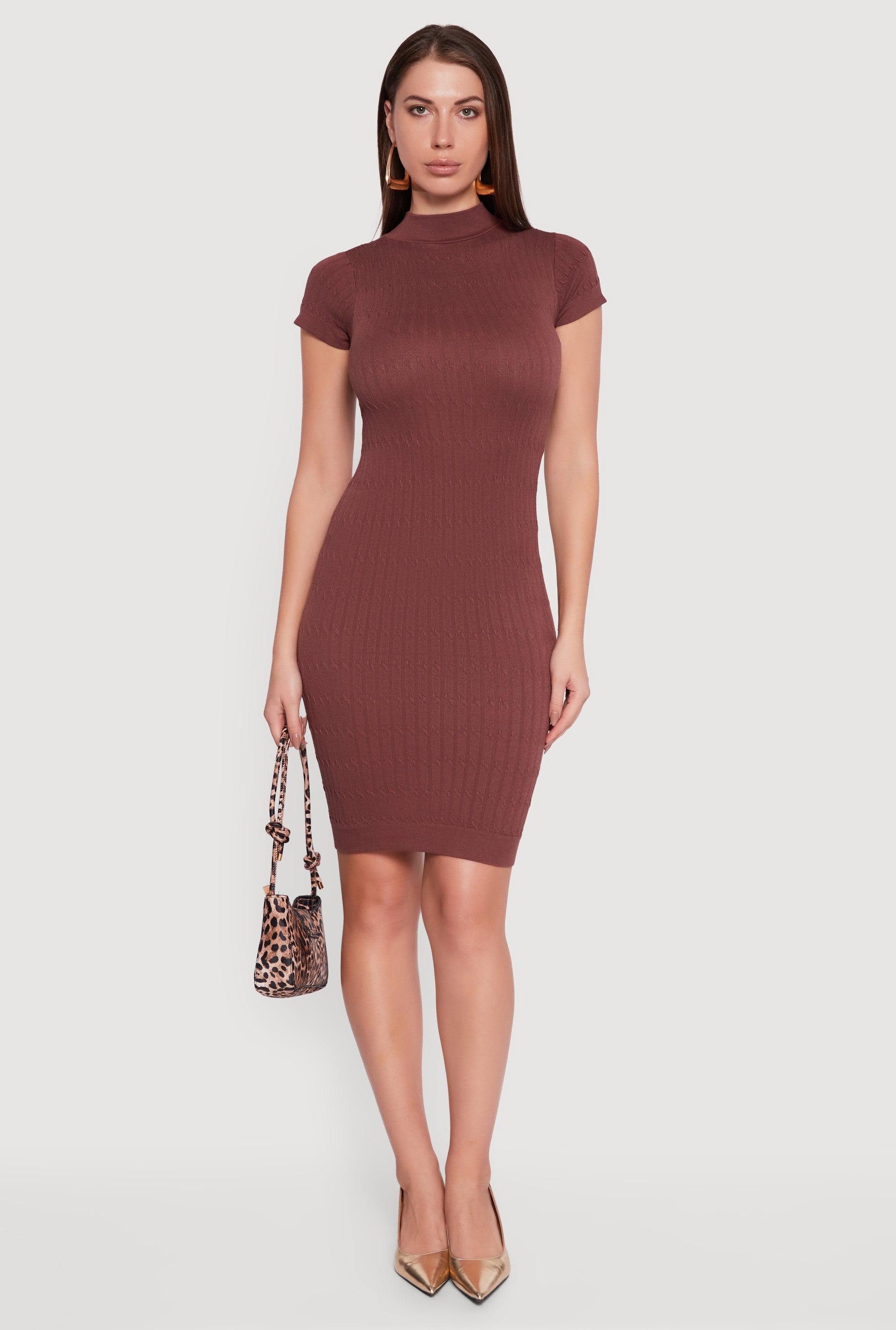 mock neck bodycon dress short sleeve Short Sleeve Mock Neck Bodycon Dress