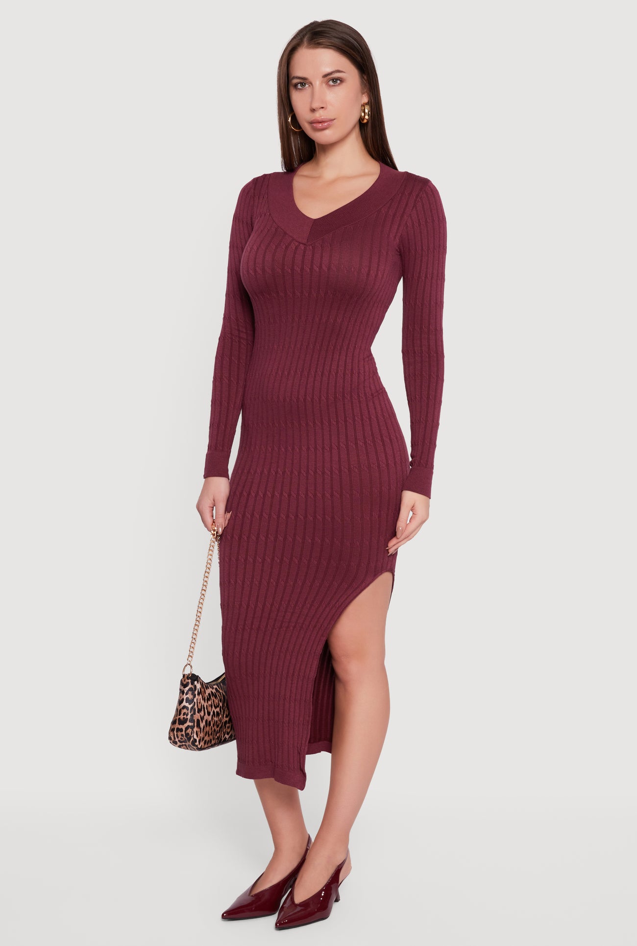long sleeve sweater dress with slit Taupe Side Slit Maxi Sweater Dress  PinkBlush