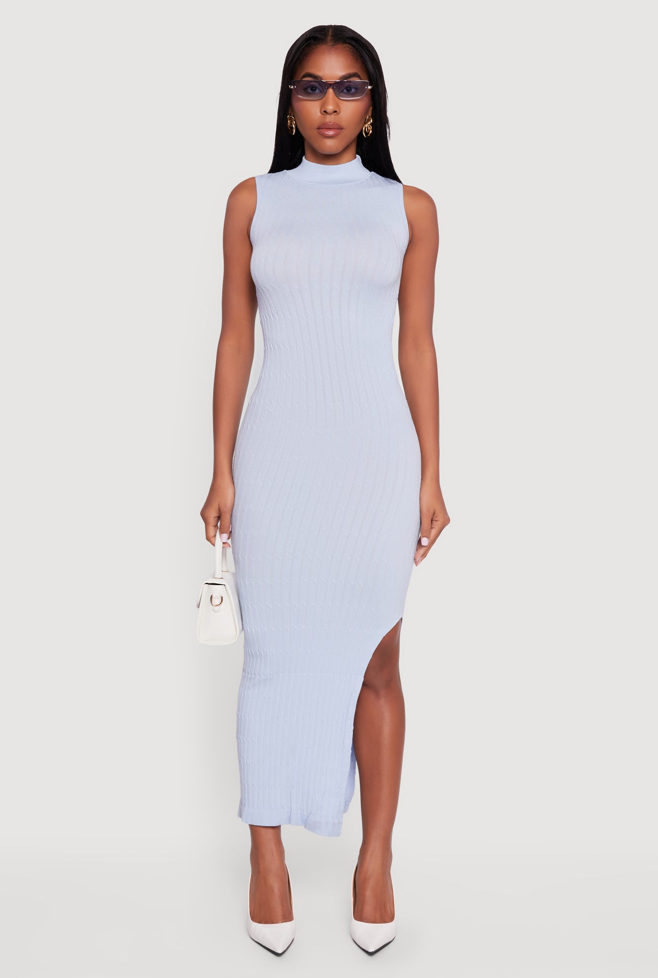 Side Slit Sleeveless Mock Neck Sweater Dress