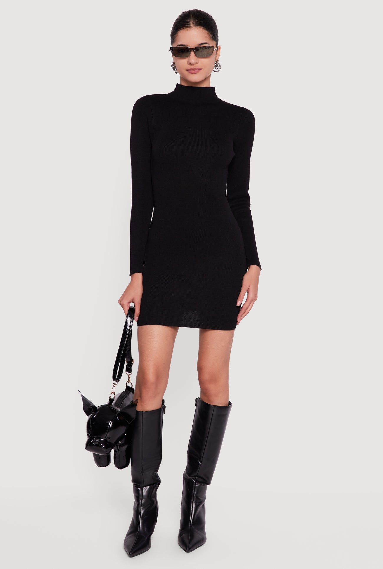 mock neck mini dress long sleeve Long Sleeve Mock Neck Mini Sweater Dress