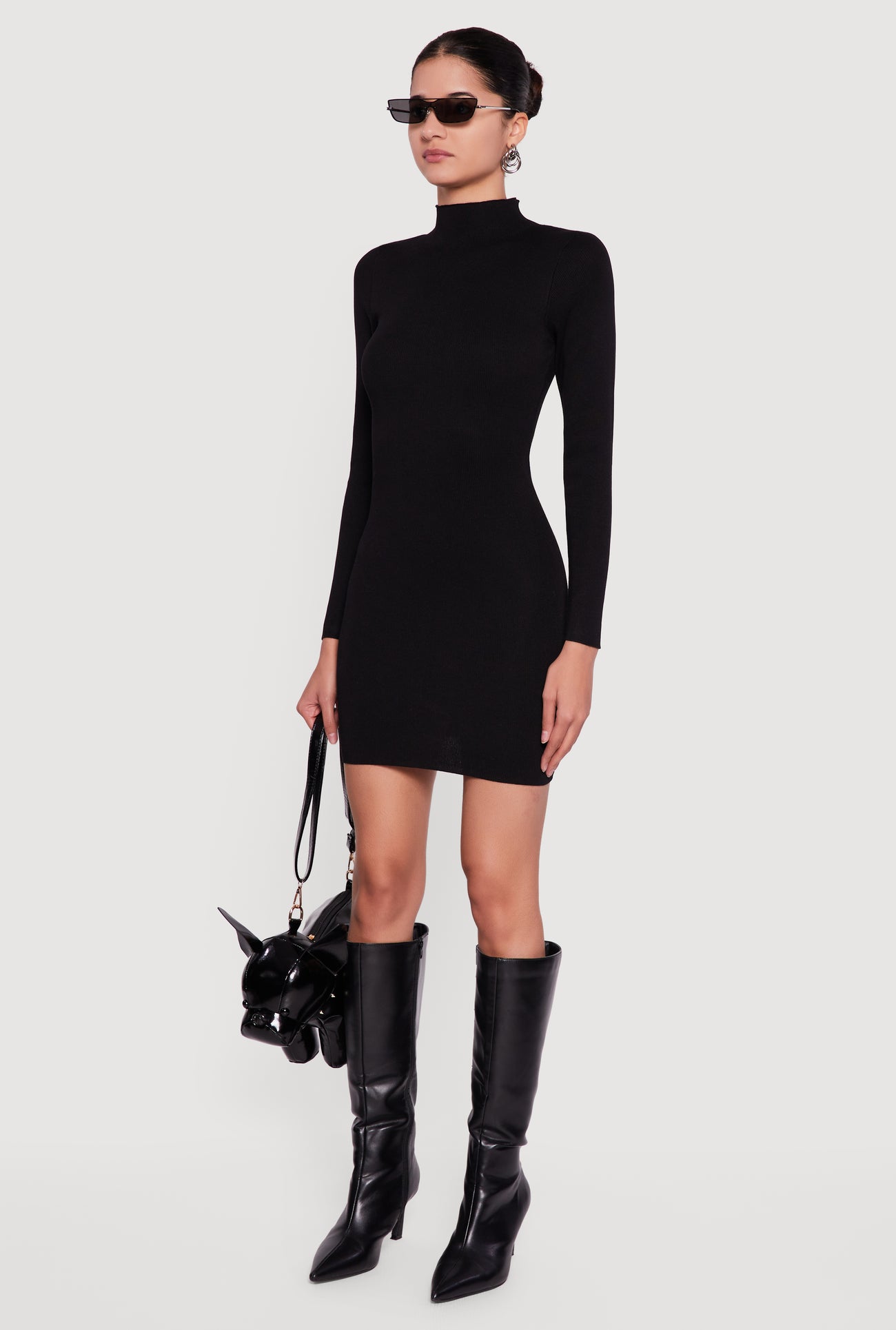 mock neck mini dress long sleeve Faux 2 Piece Layered Mock Neck Long Sleeve Spaghetti Strap Mini Dress