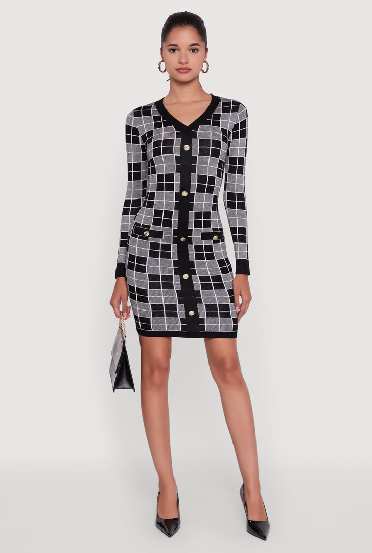 Checkered Plaid Long Sleeve Dress Checkered Plaid Long Sleeve Dress