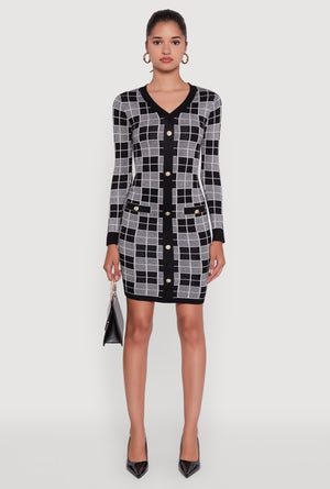 tartan long sleeve dress Checkered Plaid Long Sleeve Dress